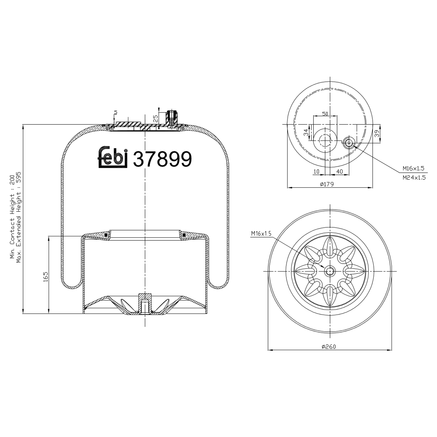 FEBI BILSTEIN 37899 Bagaksel højre 179mm for MERCEDES-BENZ