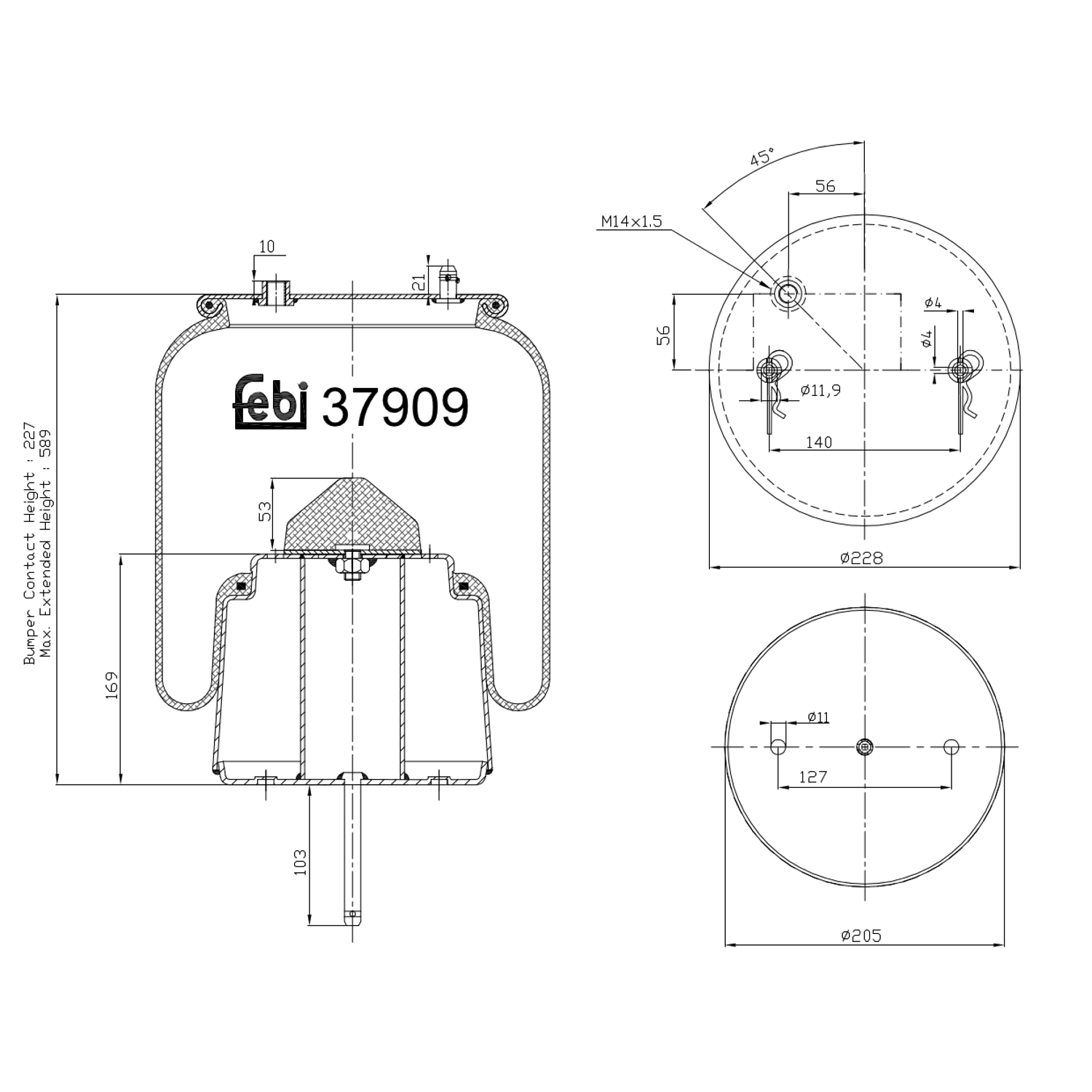 FEBI BILSTEIN 37909 Bagaksel højre 228mm