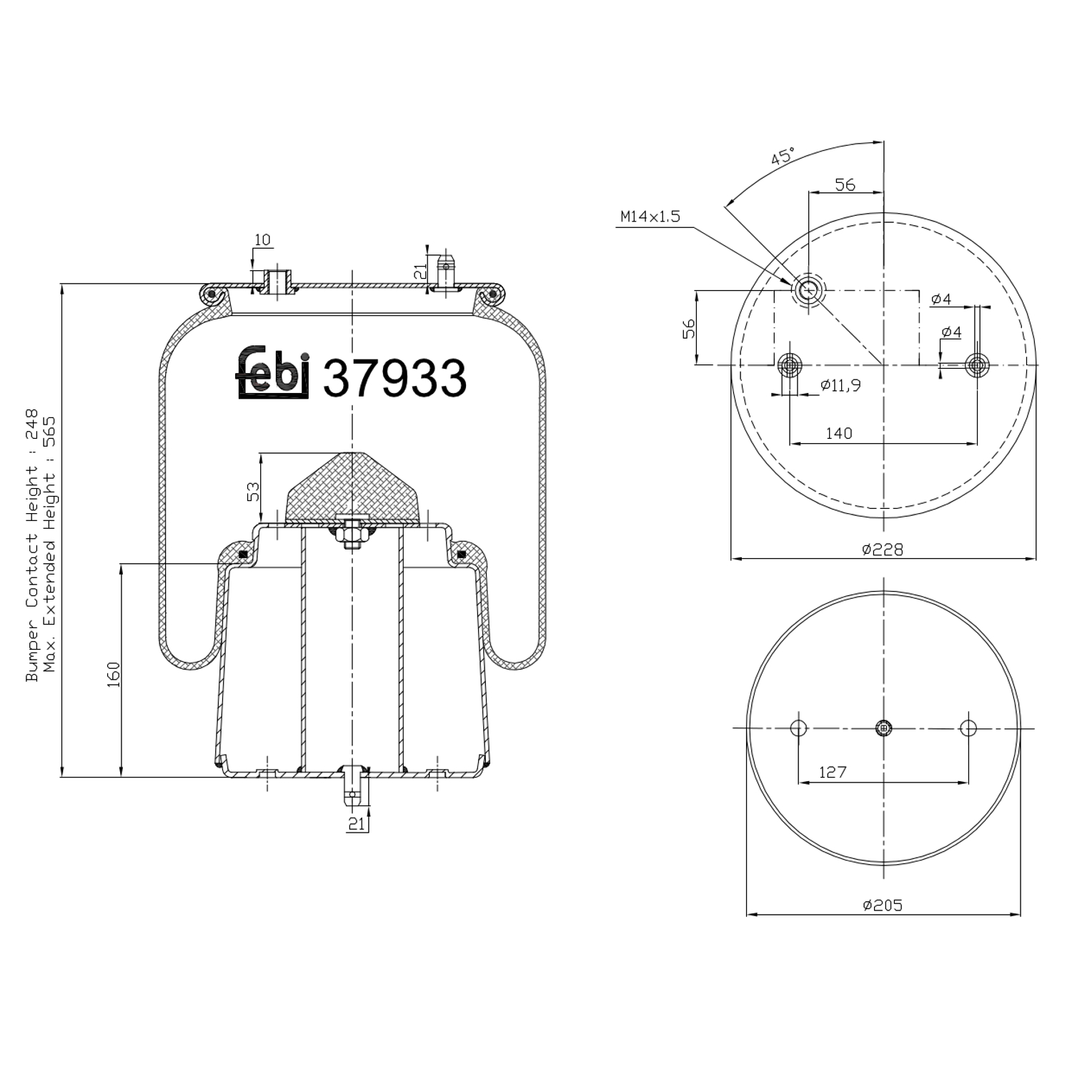 FEBI BILSTEIN 37933 Bagaksel højre 205mm