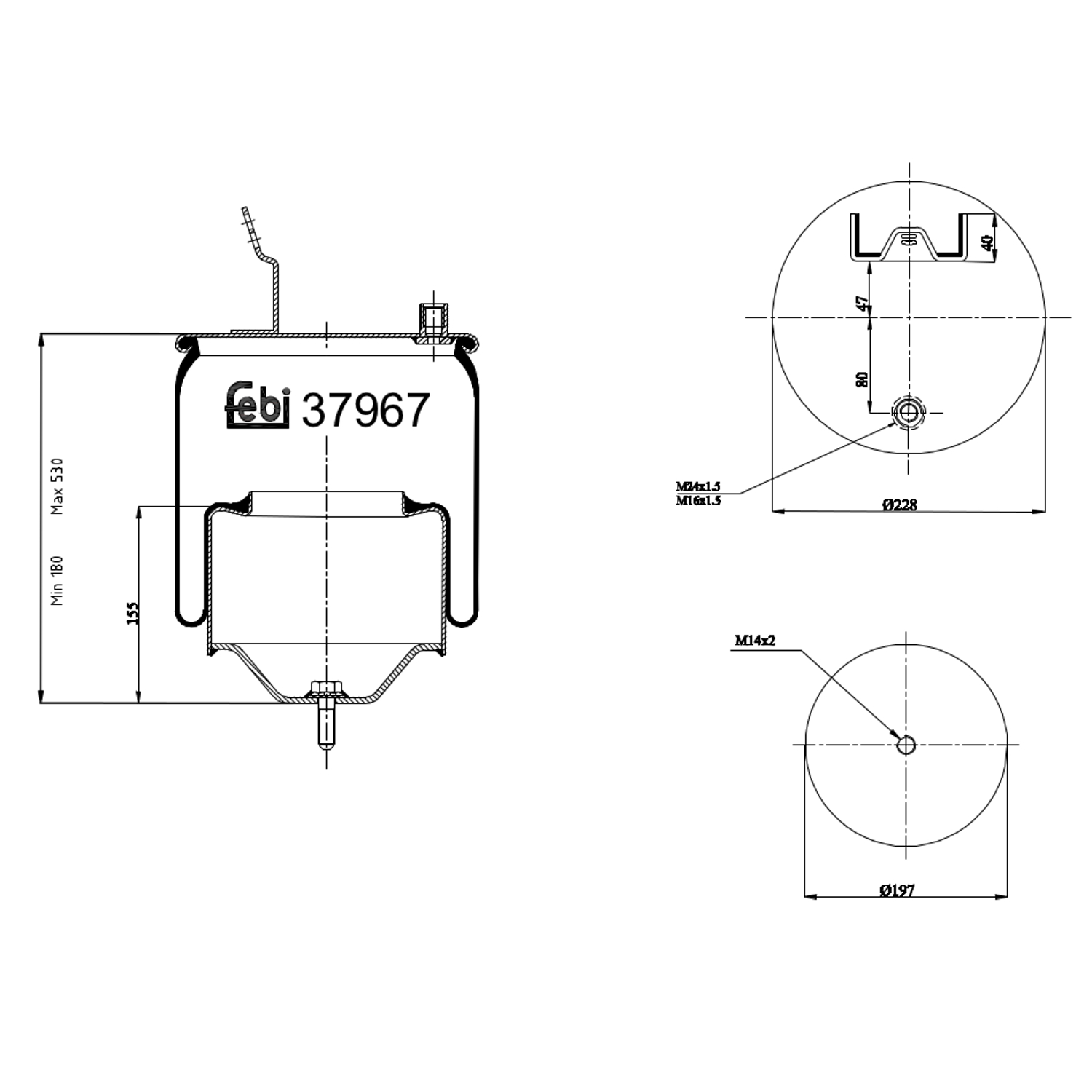 FEBI BILSTEIN 37967 Bagaksel højre 228mm for VOLVO