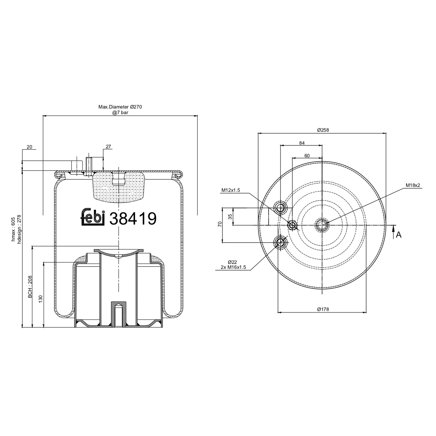 FEBI BILSTEIN 38419 Bagaksel højre 178mm for MAN
