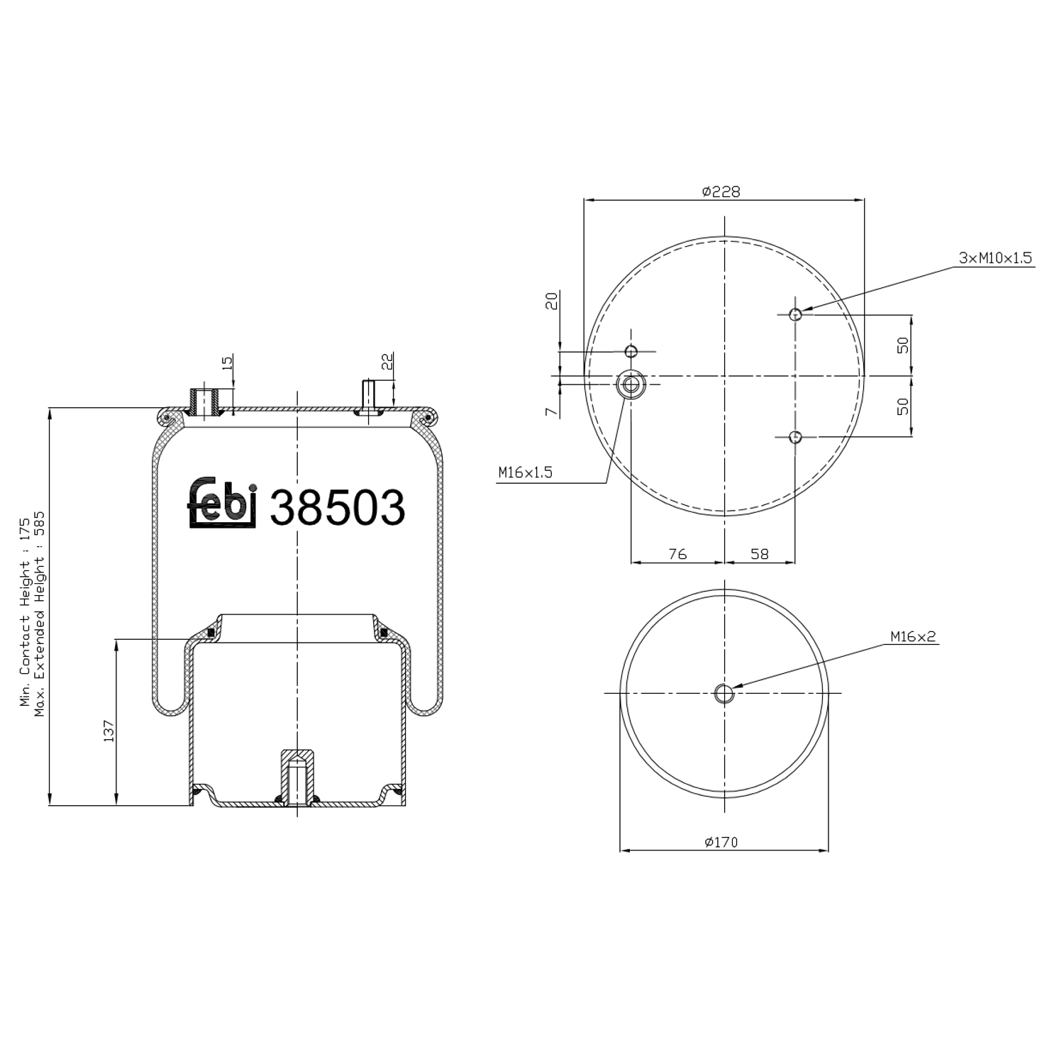 FEBI BILSTEIN 38503 Bagaksel højre 170mm for DAF