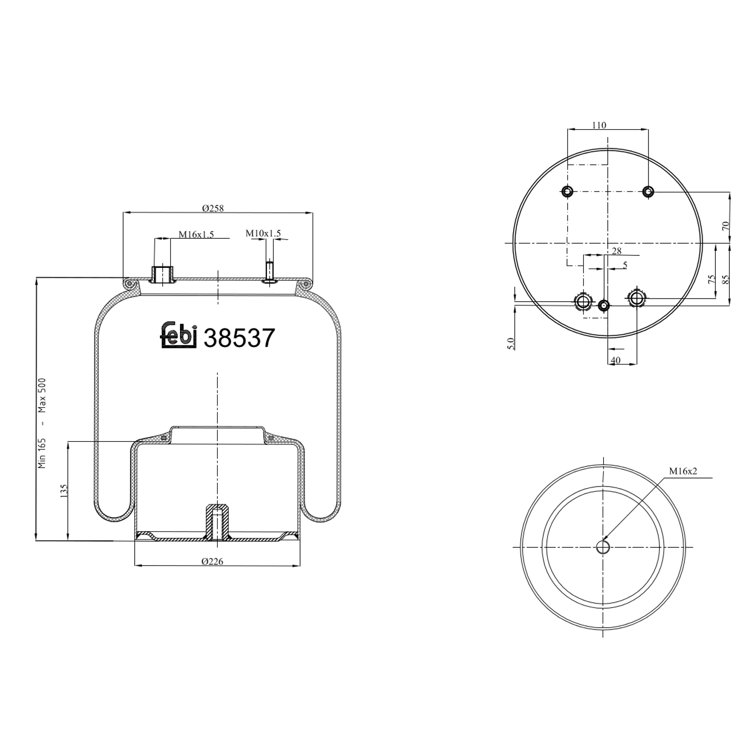 FEBI BILSTEIN 38537 bagaksel 258mm for DAF