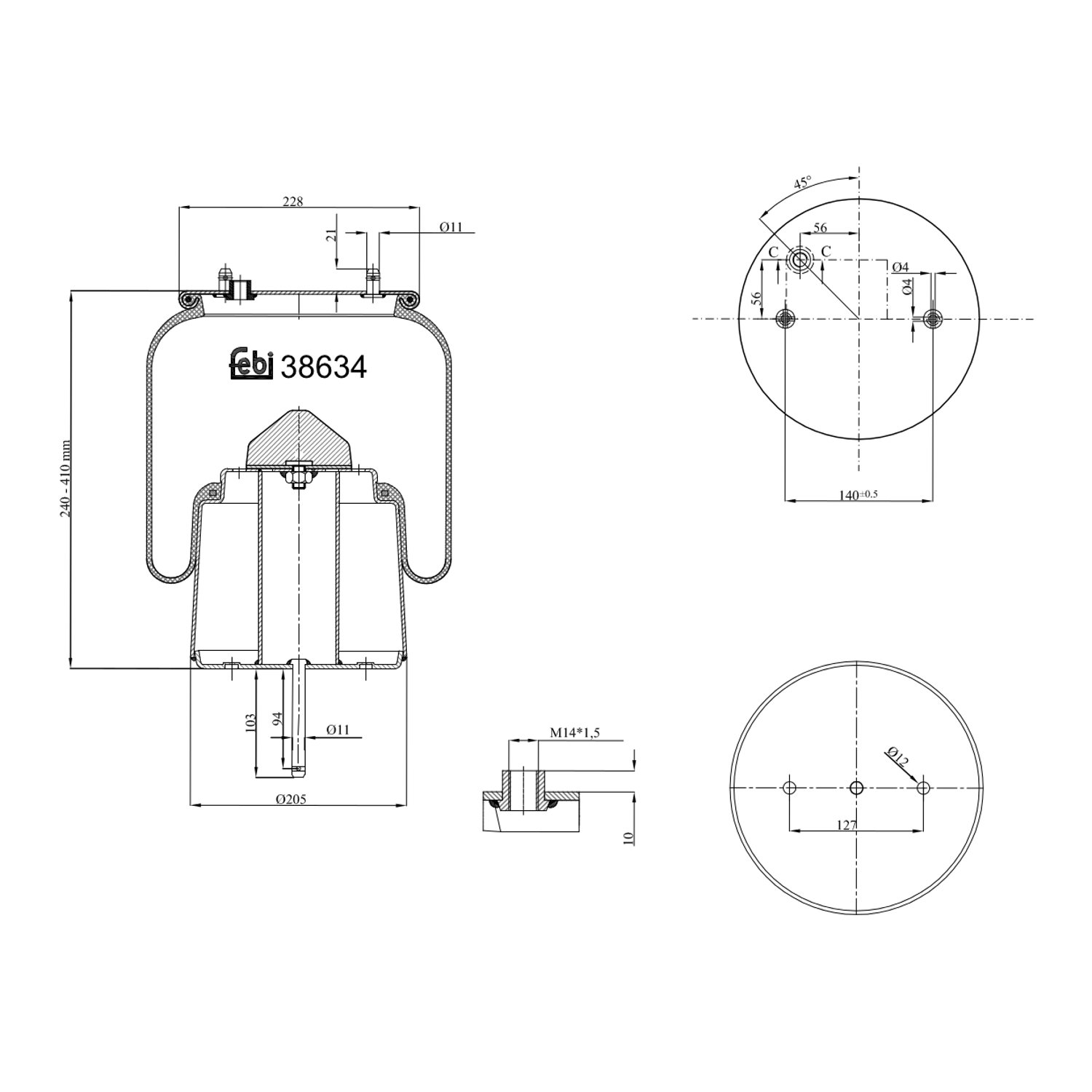 FEBI BILSTEIN 38634 Bagaksel højre 205mm