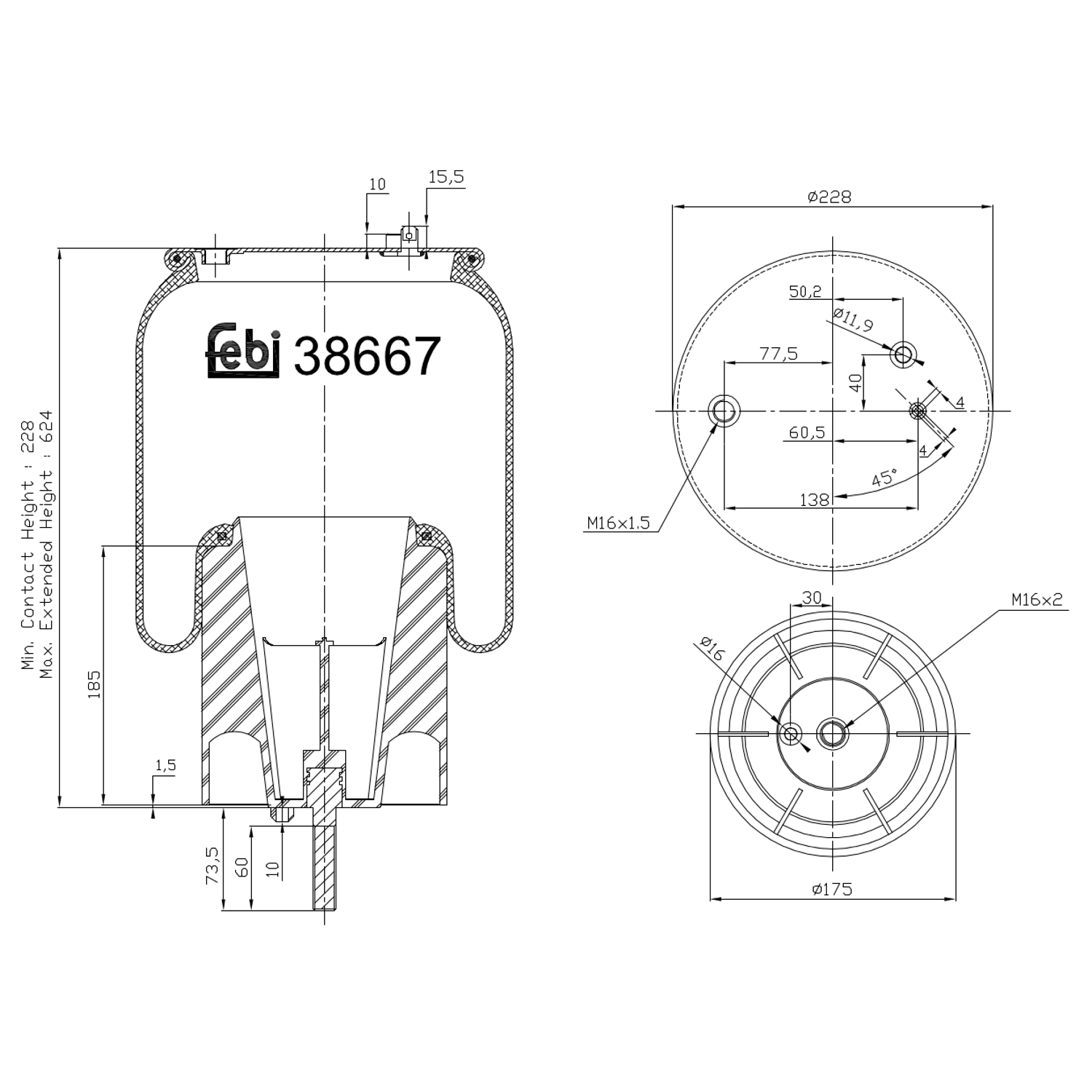 FEBI BILSTEIN 38667 Bagaksel højre 228mm