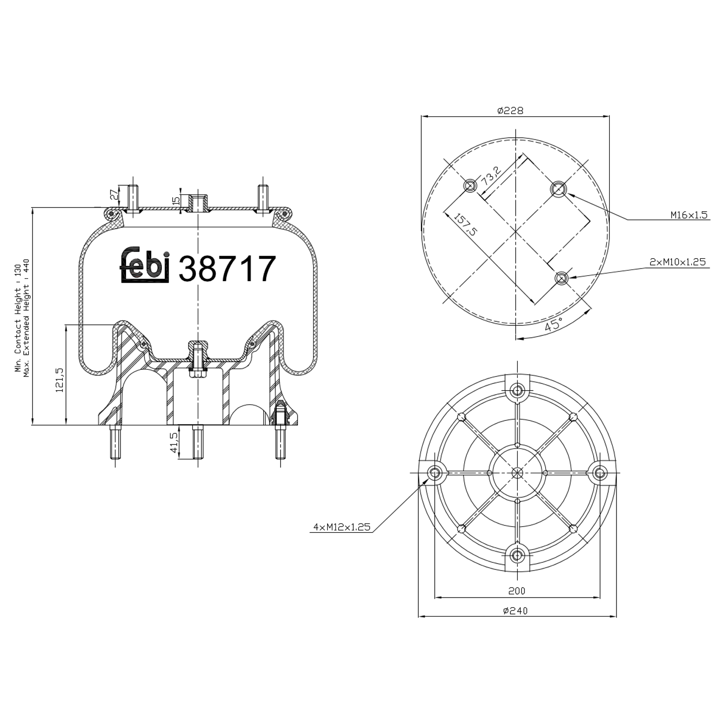 FEBI BILSTEIN 38717 Bagaksel højre 200mm for VOLVO RENAULT TRUCKS