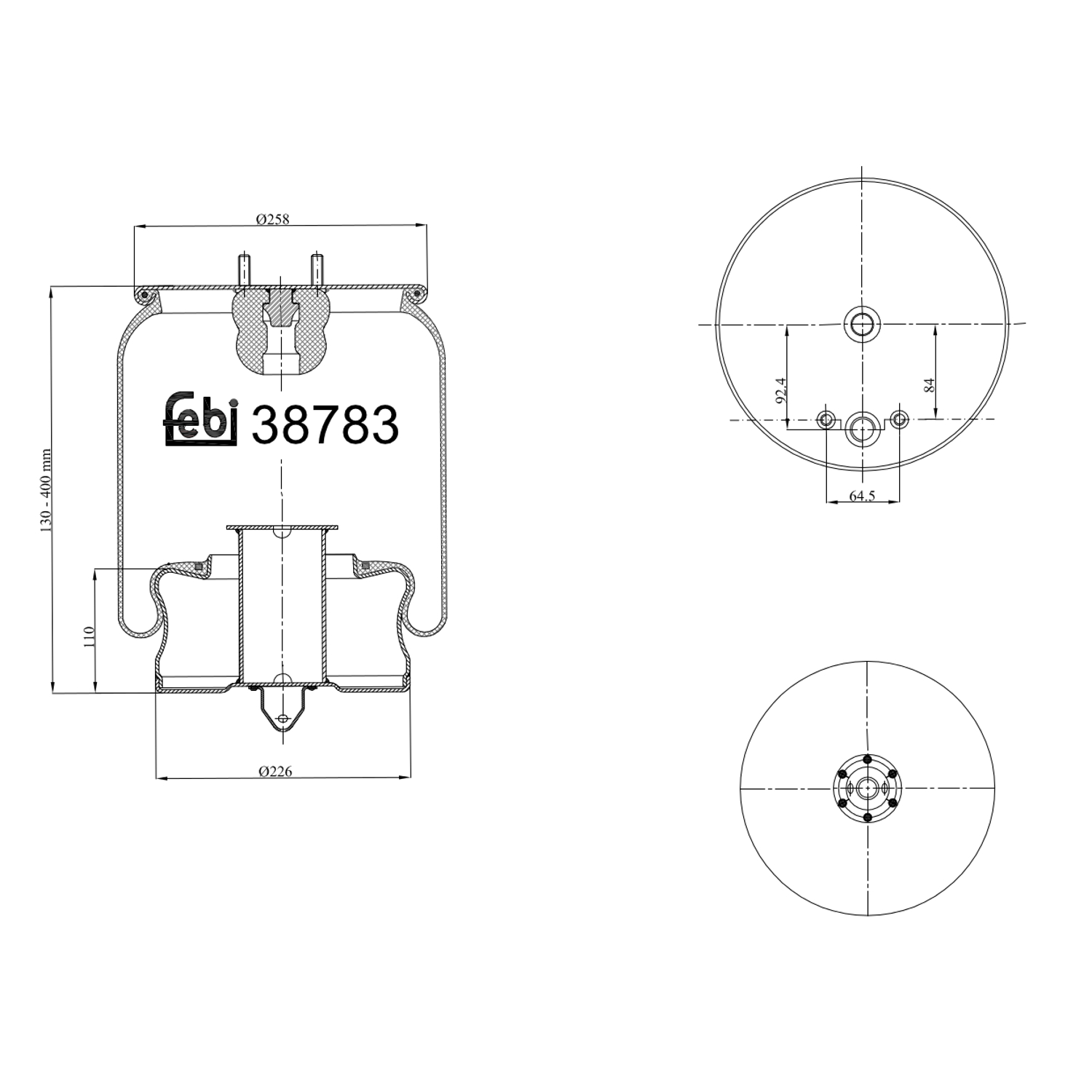 FEBI BILSTEIN 38783 højre foraksel 226mm for VOLVO