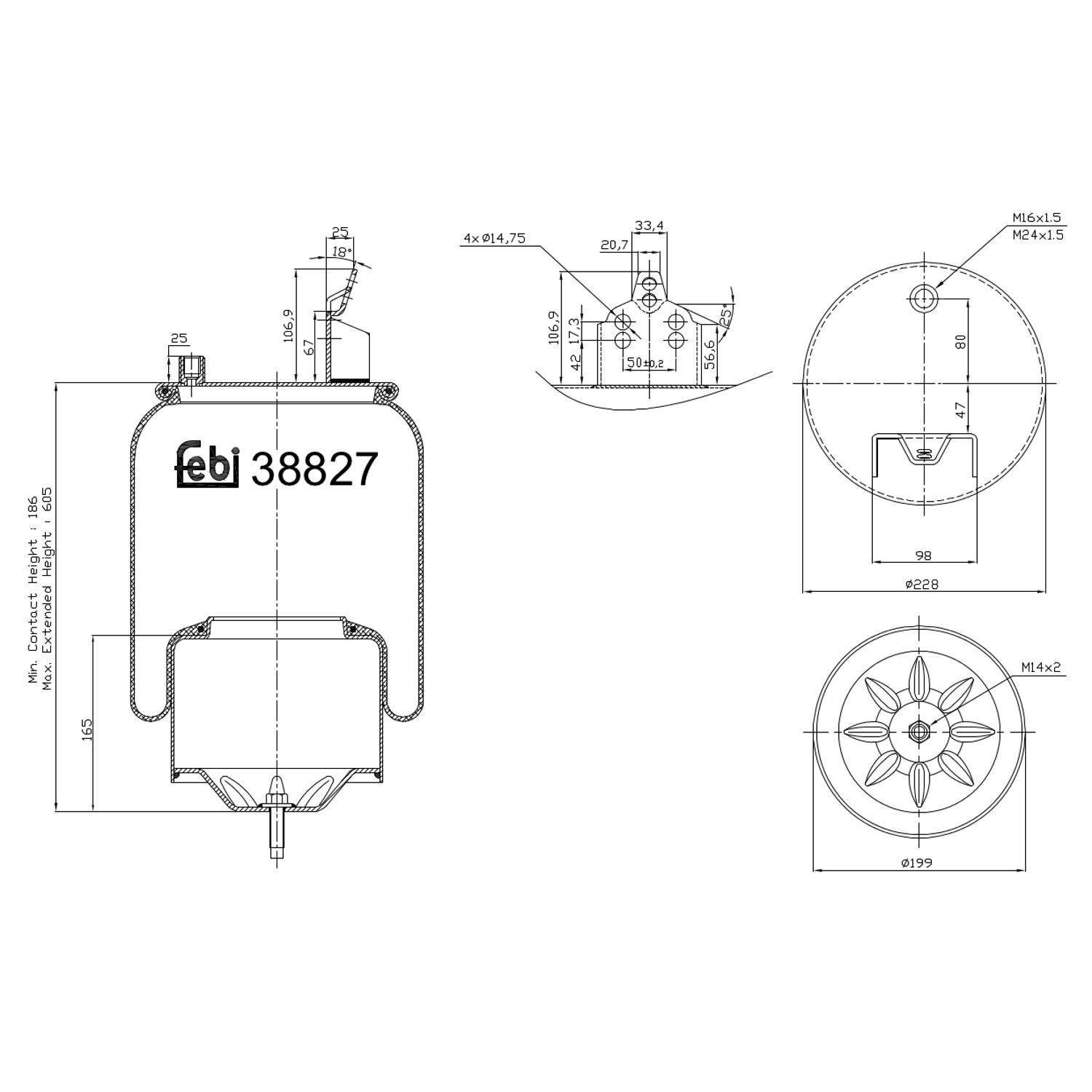 FEBI BILSTEIN 38827 Bagaksel højre 197mm for VOLVO RENAULT TRUCKS