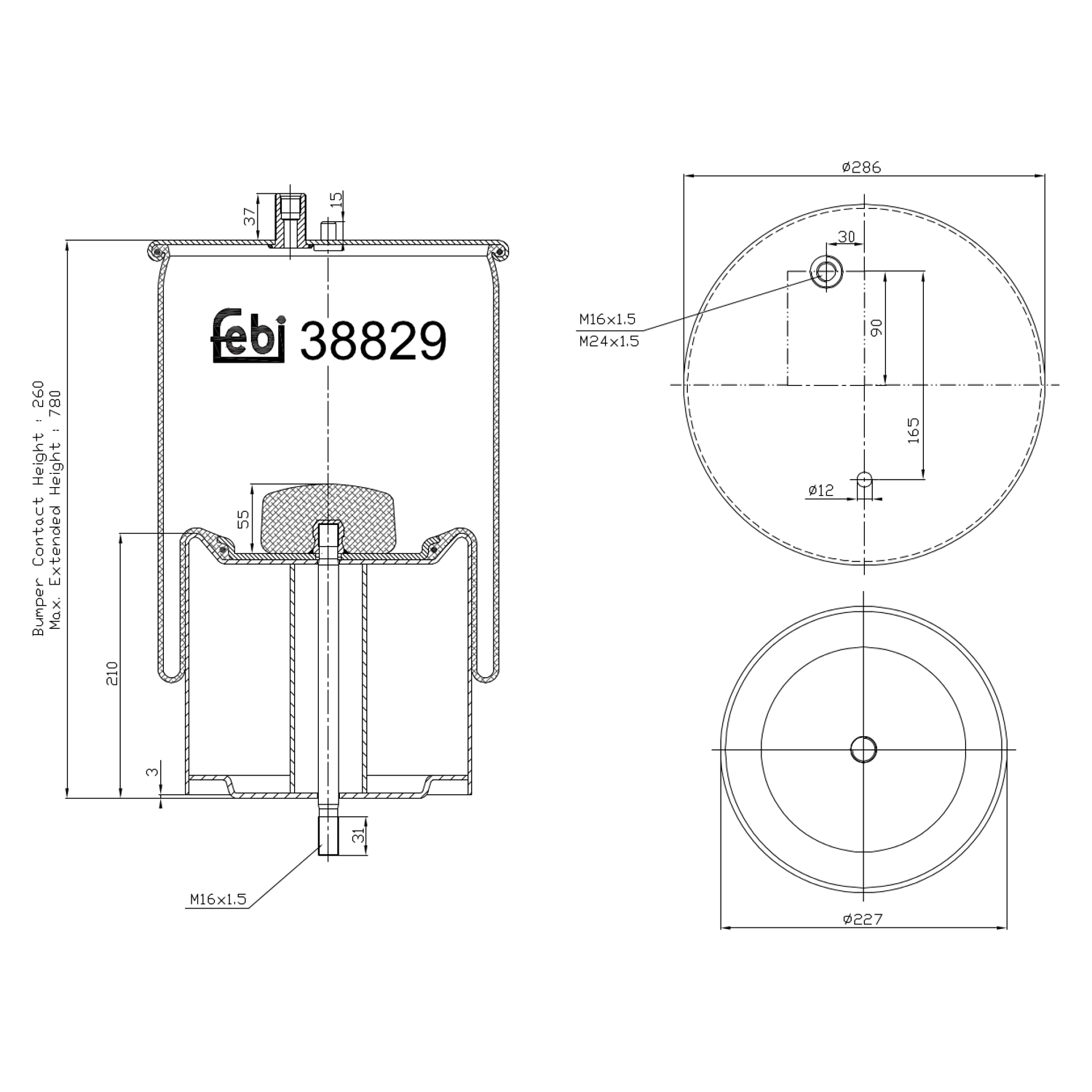 FEBI BILSTEIN 38829 Bagaksel højre 260mm for VOLVO RENAULT TRUCKS