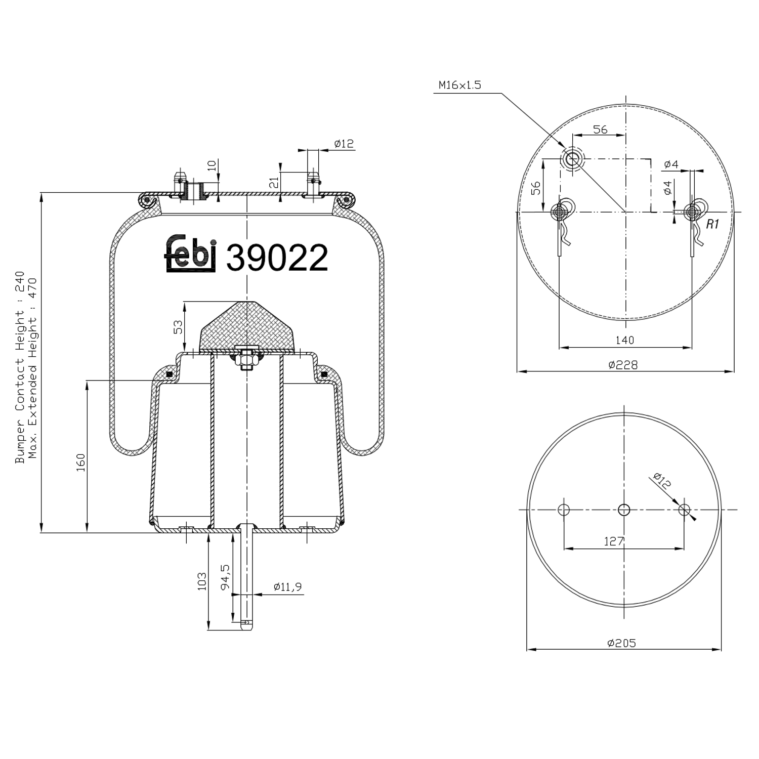 FEBI BILSTEIN 39022 Bagaksel højre 205mm