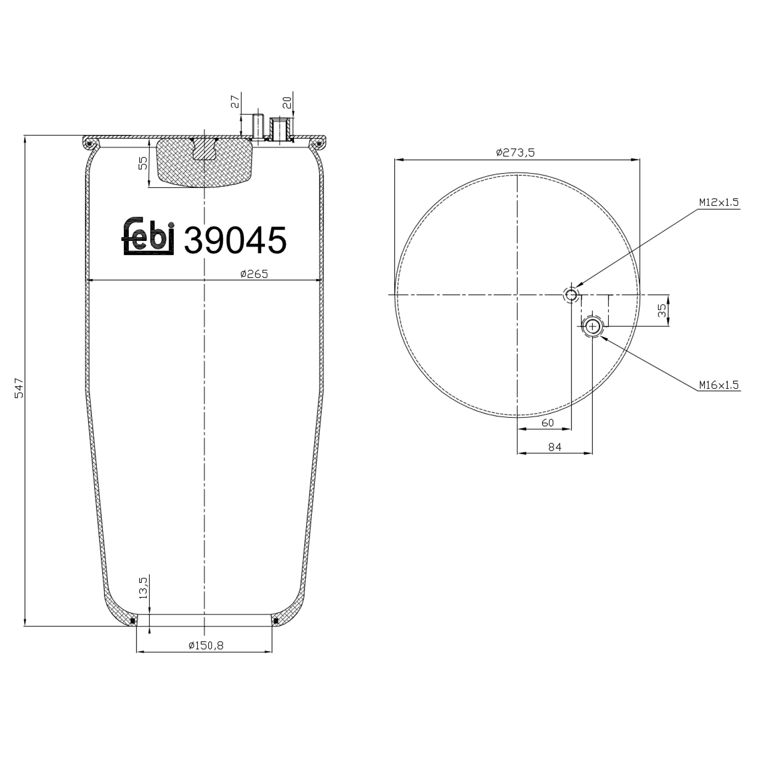 FEBI BILSTEIN 39045 Bagaksel højre 259mm for MAN
