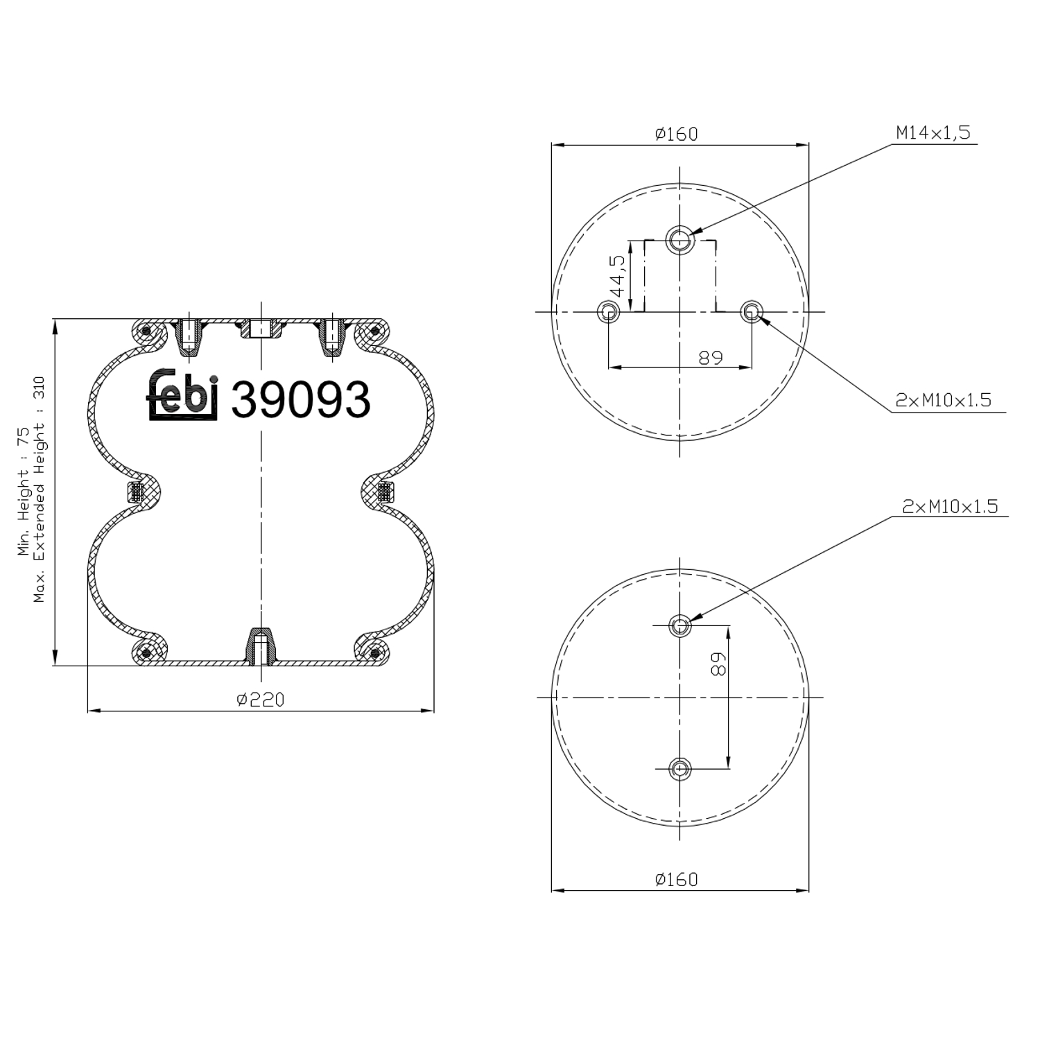 FEBI BILSTEIN 39093 Bagaksel højre 160mm