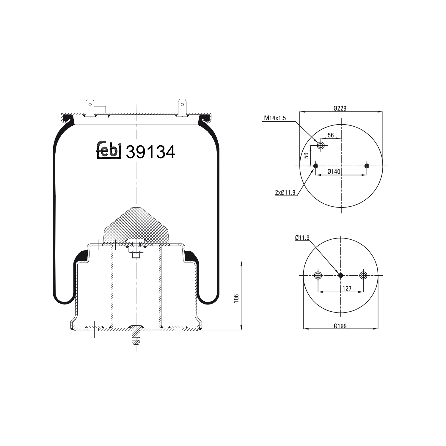 FEBI BILSTEIN 39134 Bagaksel højre 199mm