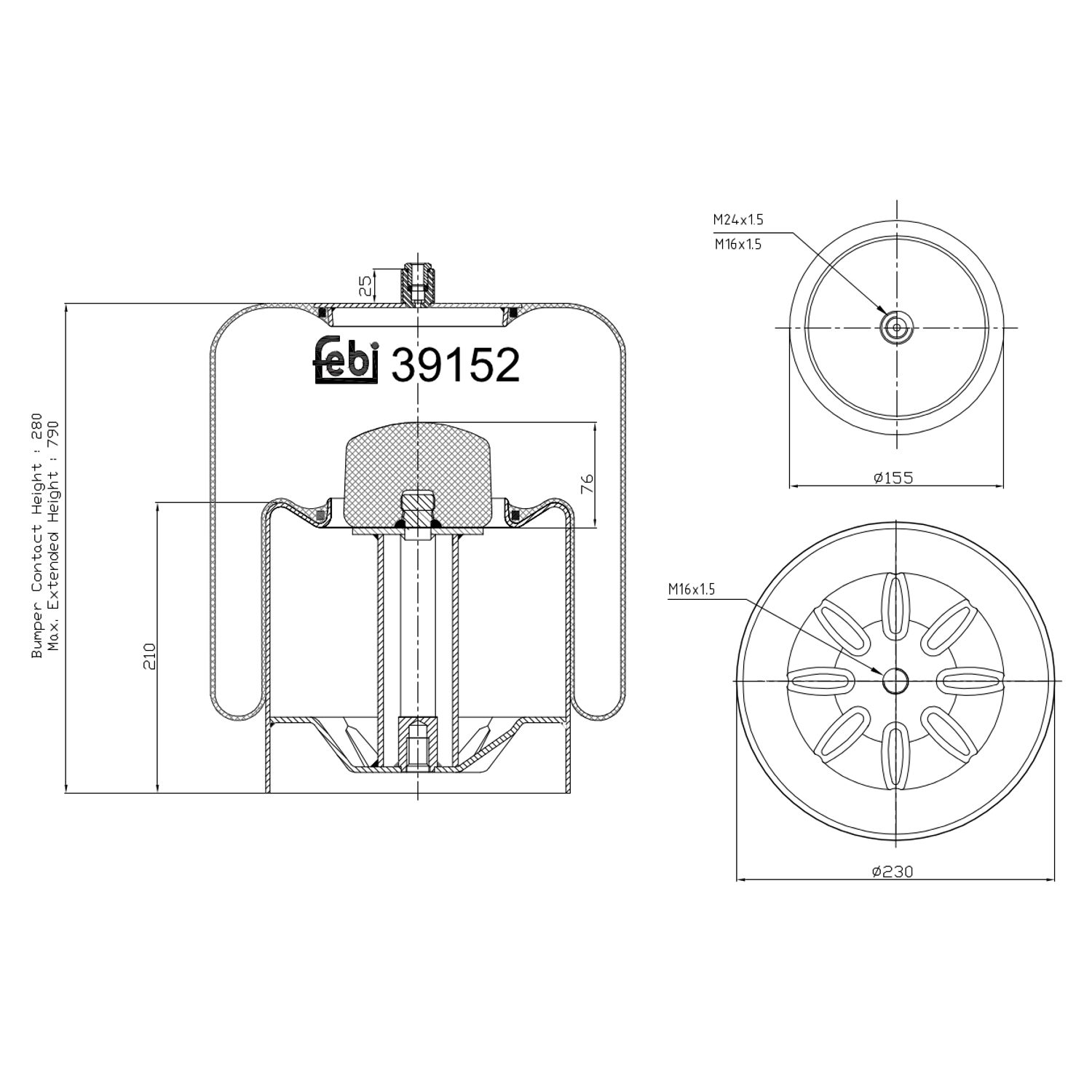 FEBI BILSTEIN 39152 Bagaksel højre 155mm for MERCEDES-BENZ