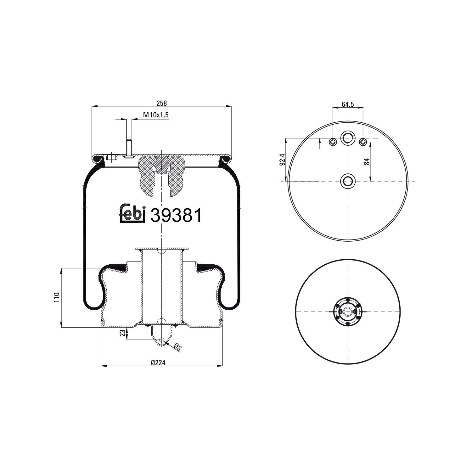 FEBI BILSTEIN 39381 Bagaksel højre 224mm for VOLVO