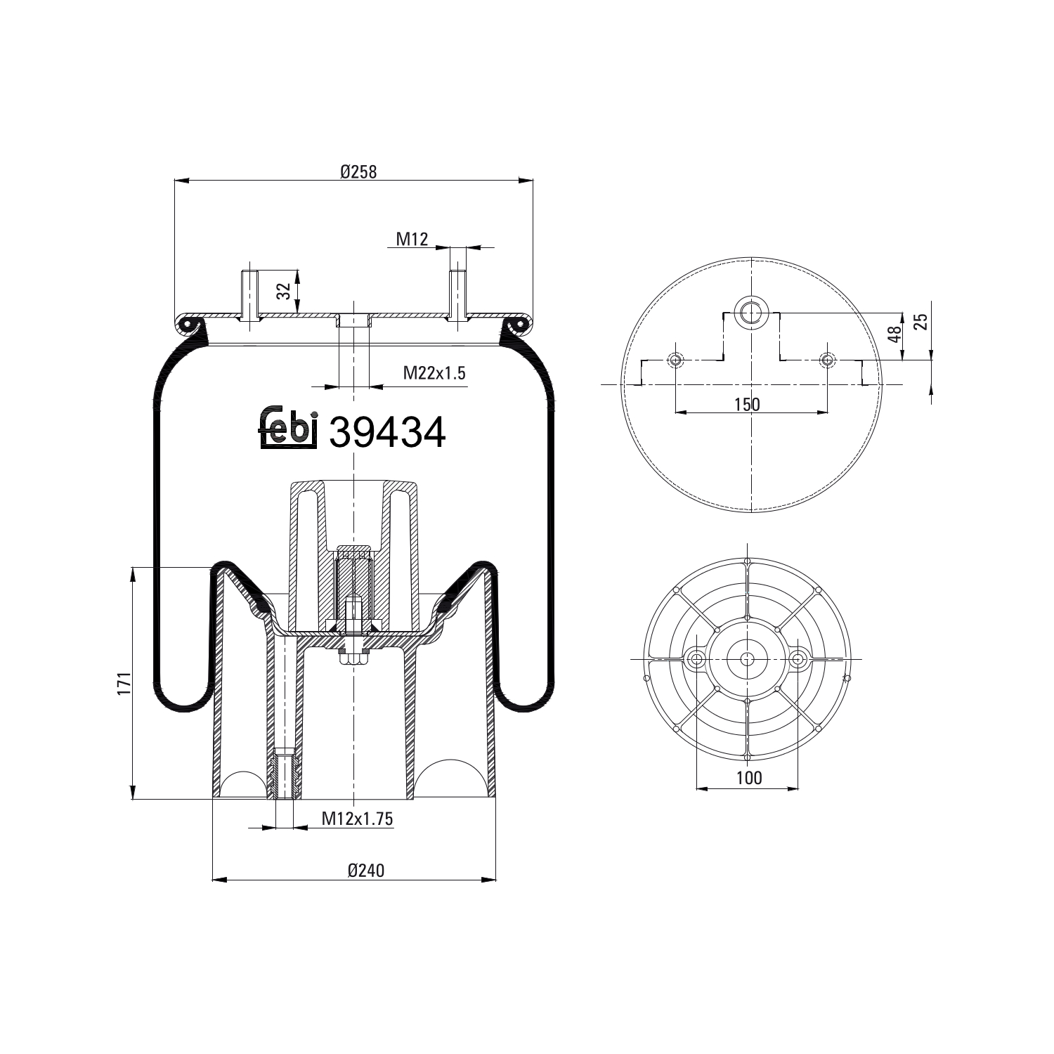 FEBI BILSTEIN 39434 Bagaksel højre 290mm for MERCEDES-BENZ