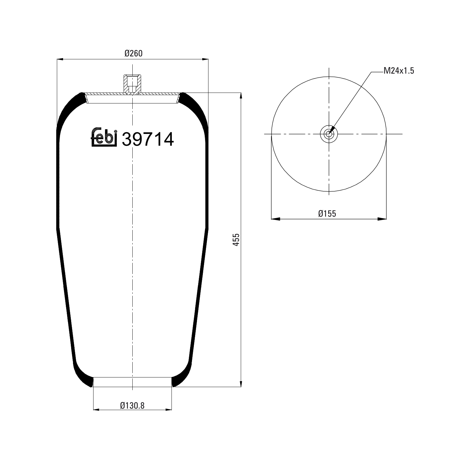FEBI BILSTEIN 39714 højre foraksel 130mm for MERCEDES-BENZ