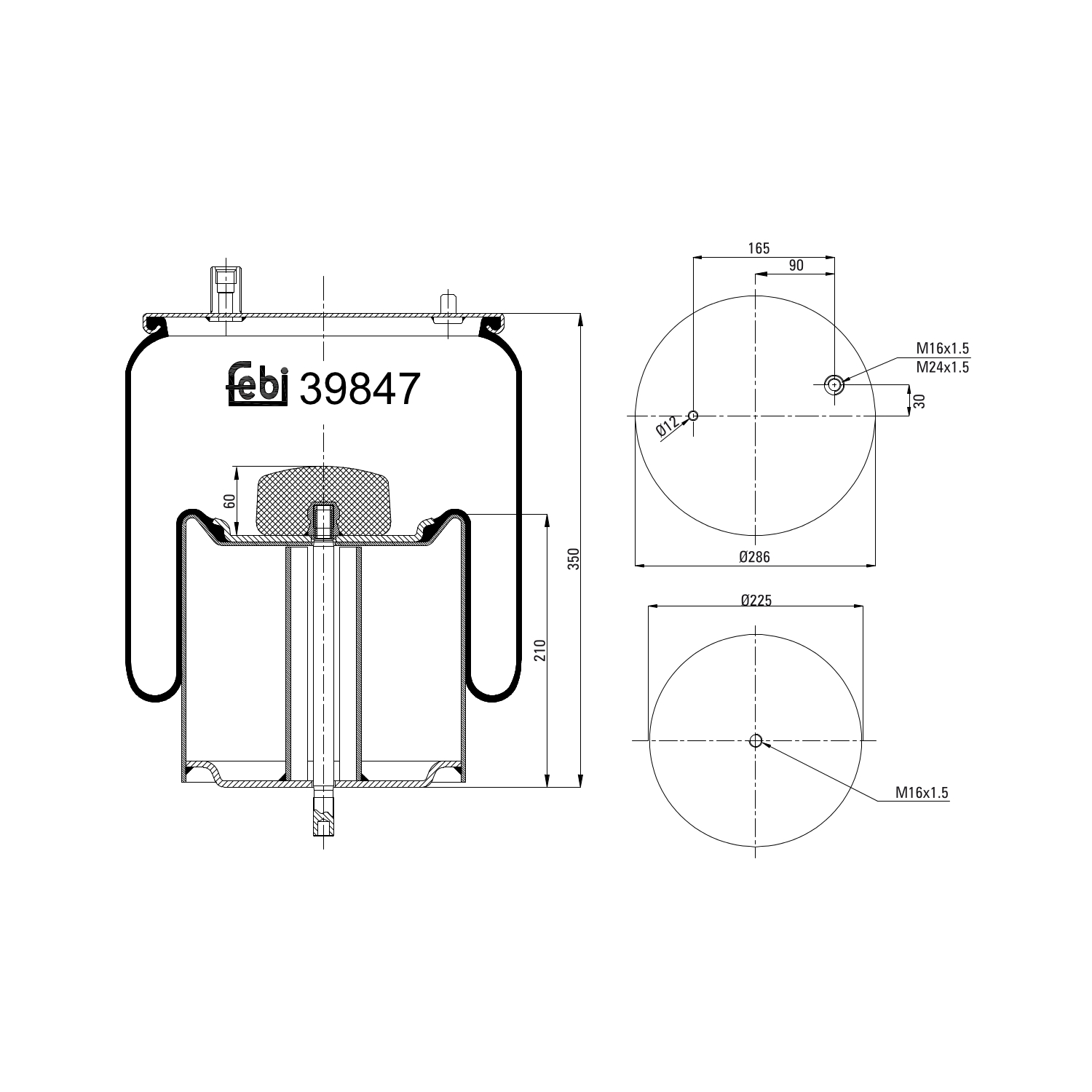 FEBI BILSTEIN 39847 Bagaksel højre 225mm for VOLVO RENAULT TRUCKS