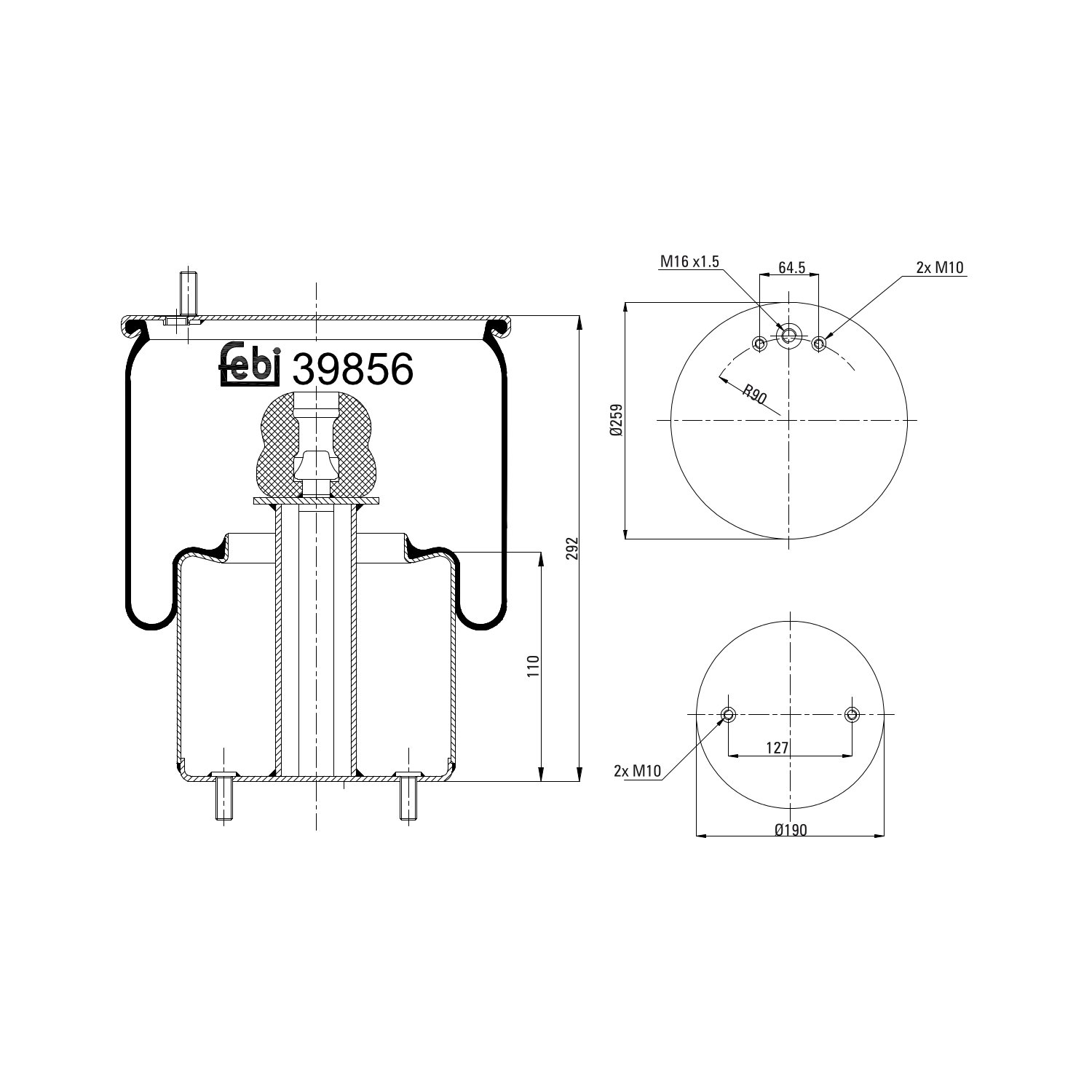 FEBI BILSTEIN 39856 Bagaksel højre 190mm for VOLVO