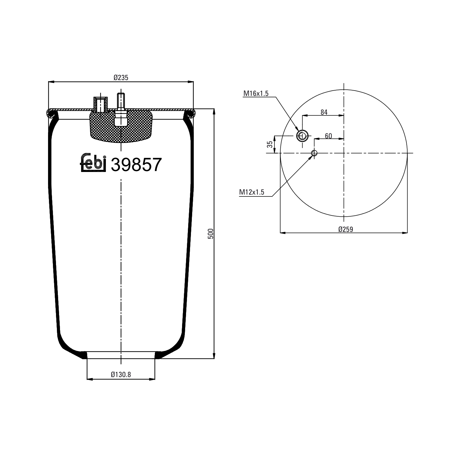 FEBI BILSTEIN 39857 Bagaksel højre 259mm for MAN