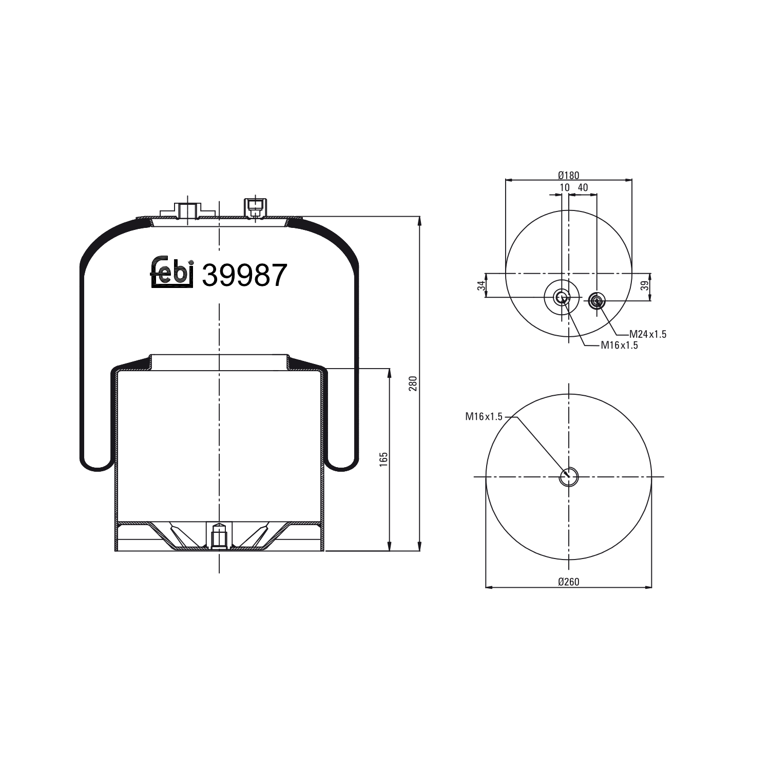 FEBI BILSTEIN 39987 Bagaksel højre 180mm for MERCEDES-BENZ