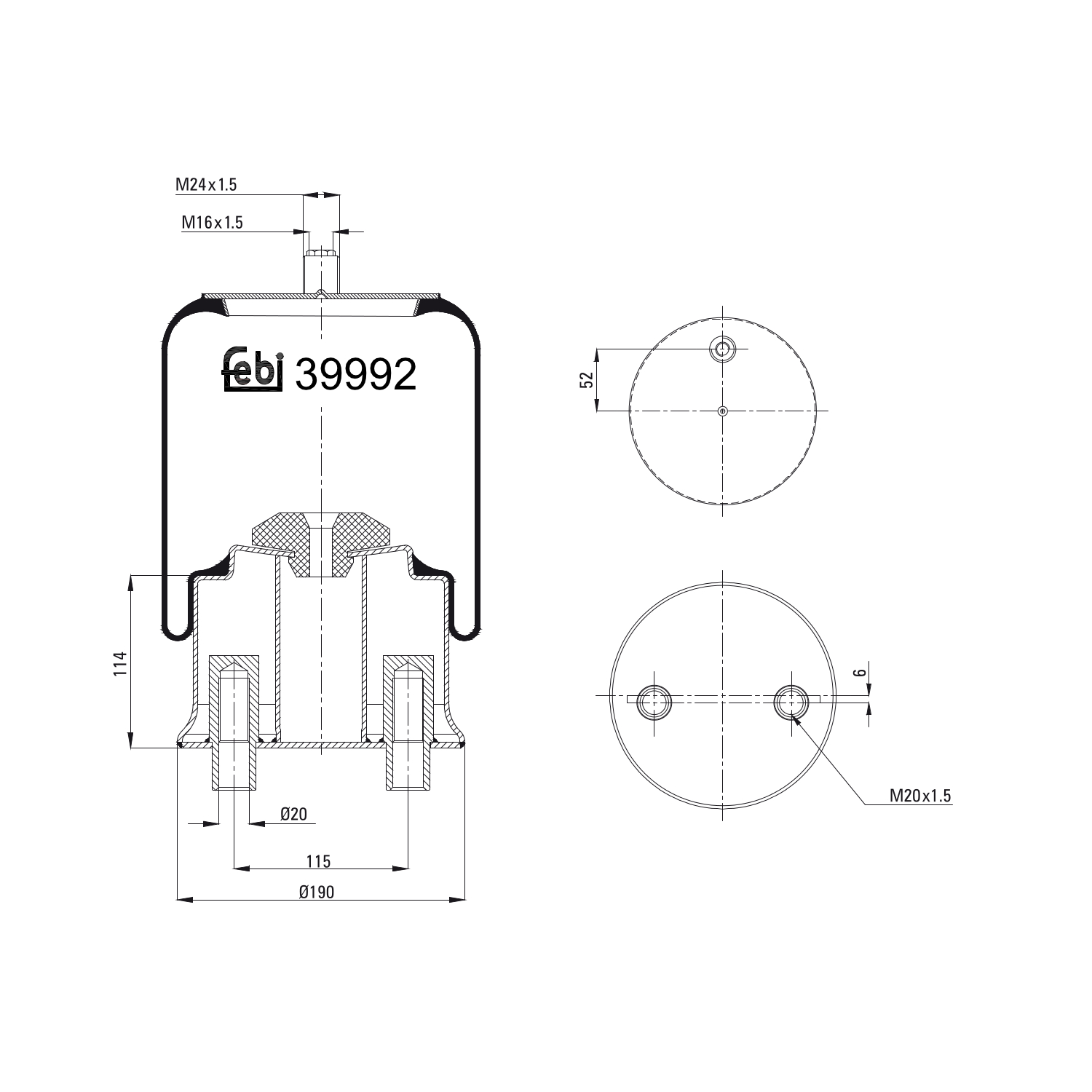 FEBI BILSTEIN 39992 højre foraksel 155mm for MERCEDES-BENZ