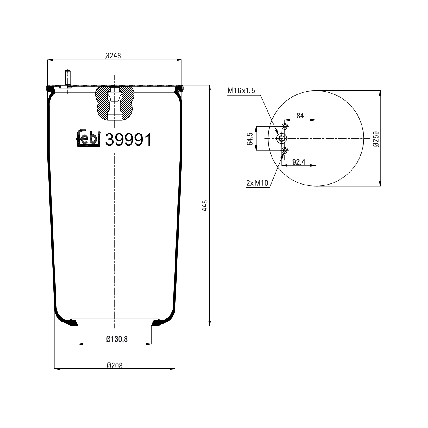 FEBI BILSTEIN 39991 Bagaksel højre 208mm for VOLVO