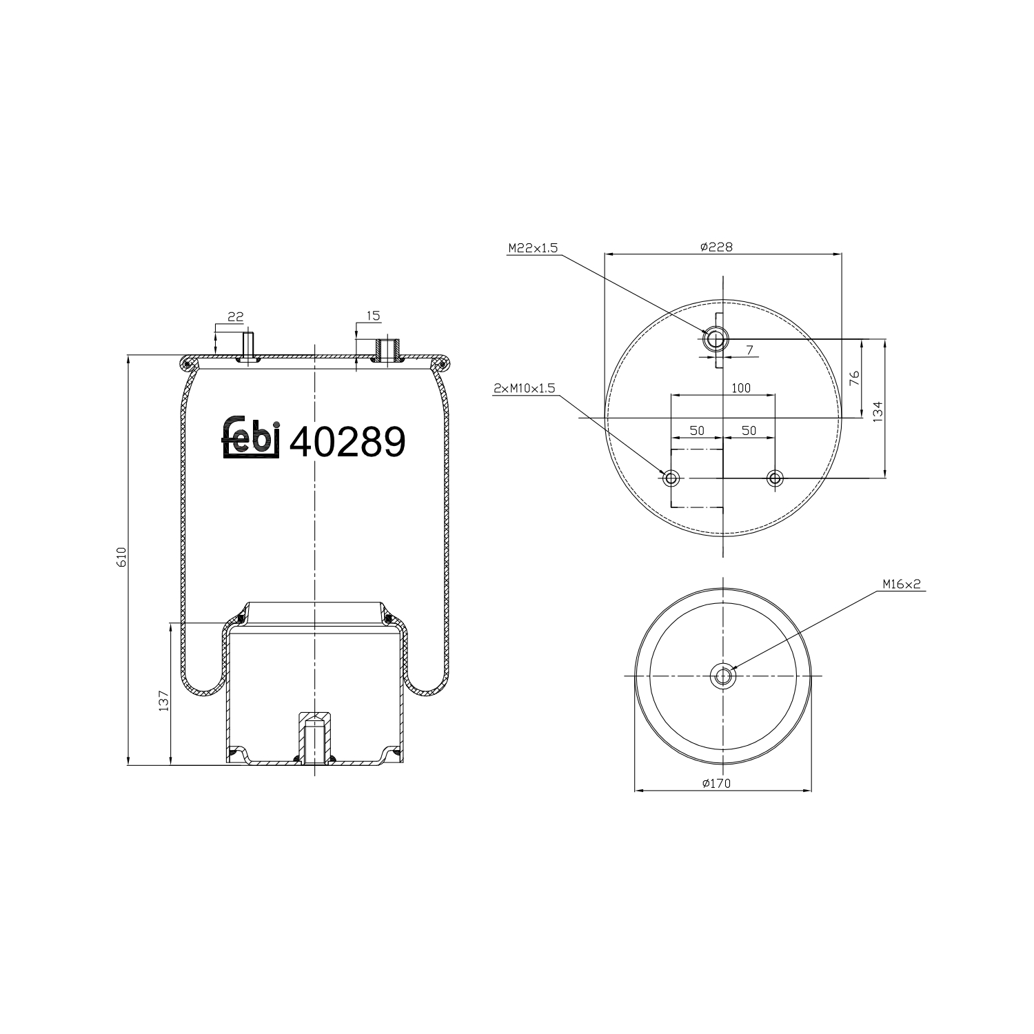 FEBI BILSTEIN 40289 Bagaksel højre 170mm for DAF