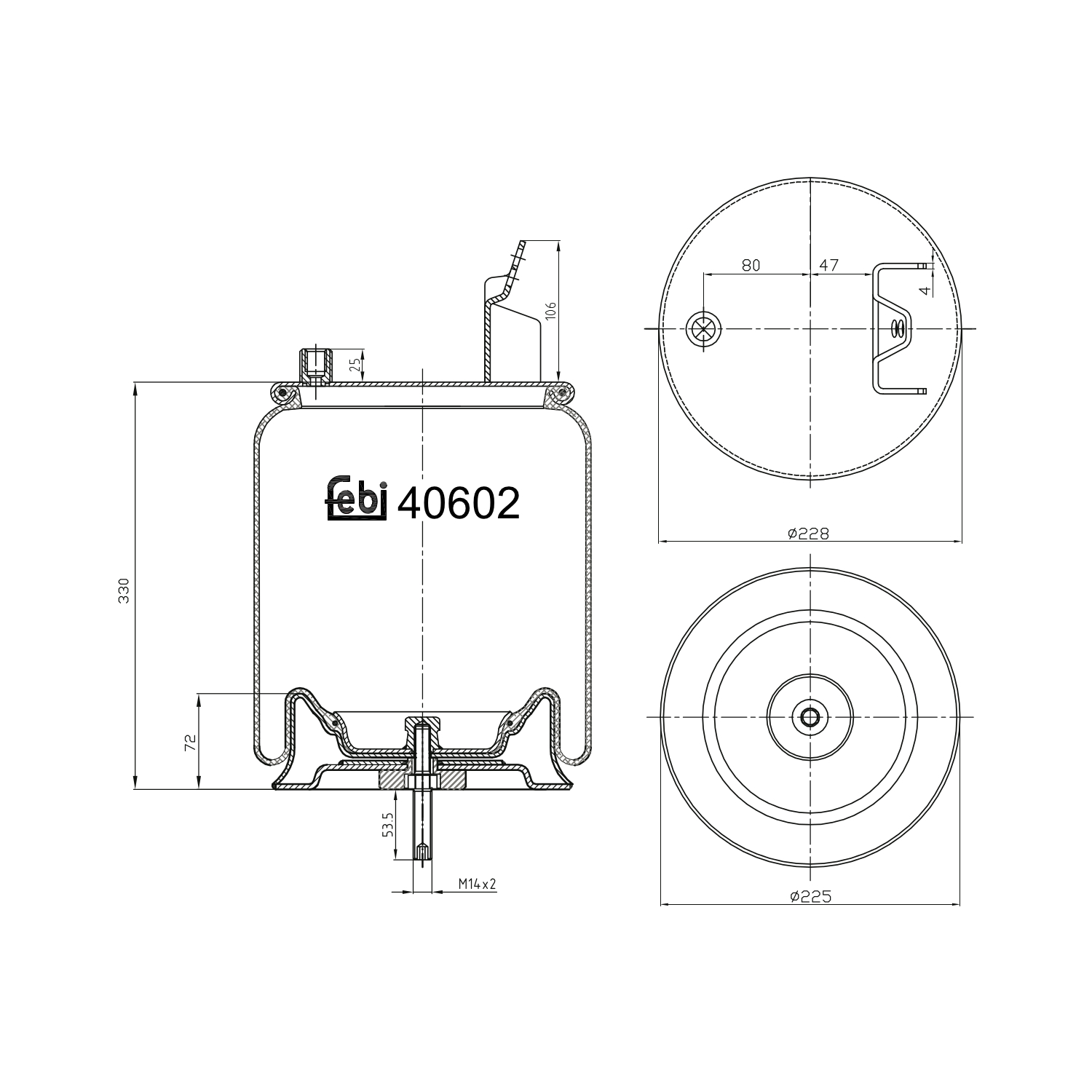 FEBI BILSTEIN 40602 Bagaksel højre 225mm for VOLVO