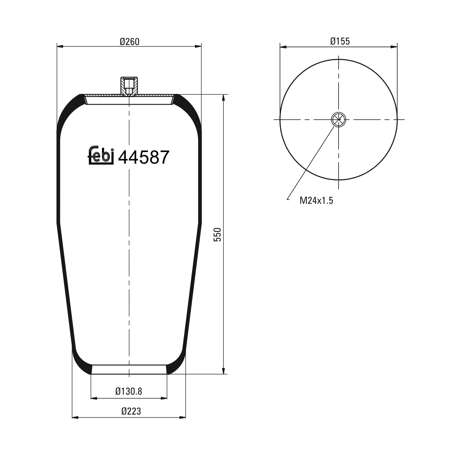 FEBI BILSTEIN 44587 højre foraksel 155mm for MERCEDES-BENZ