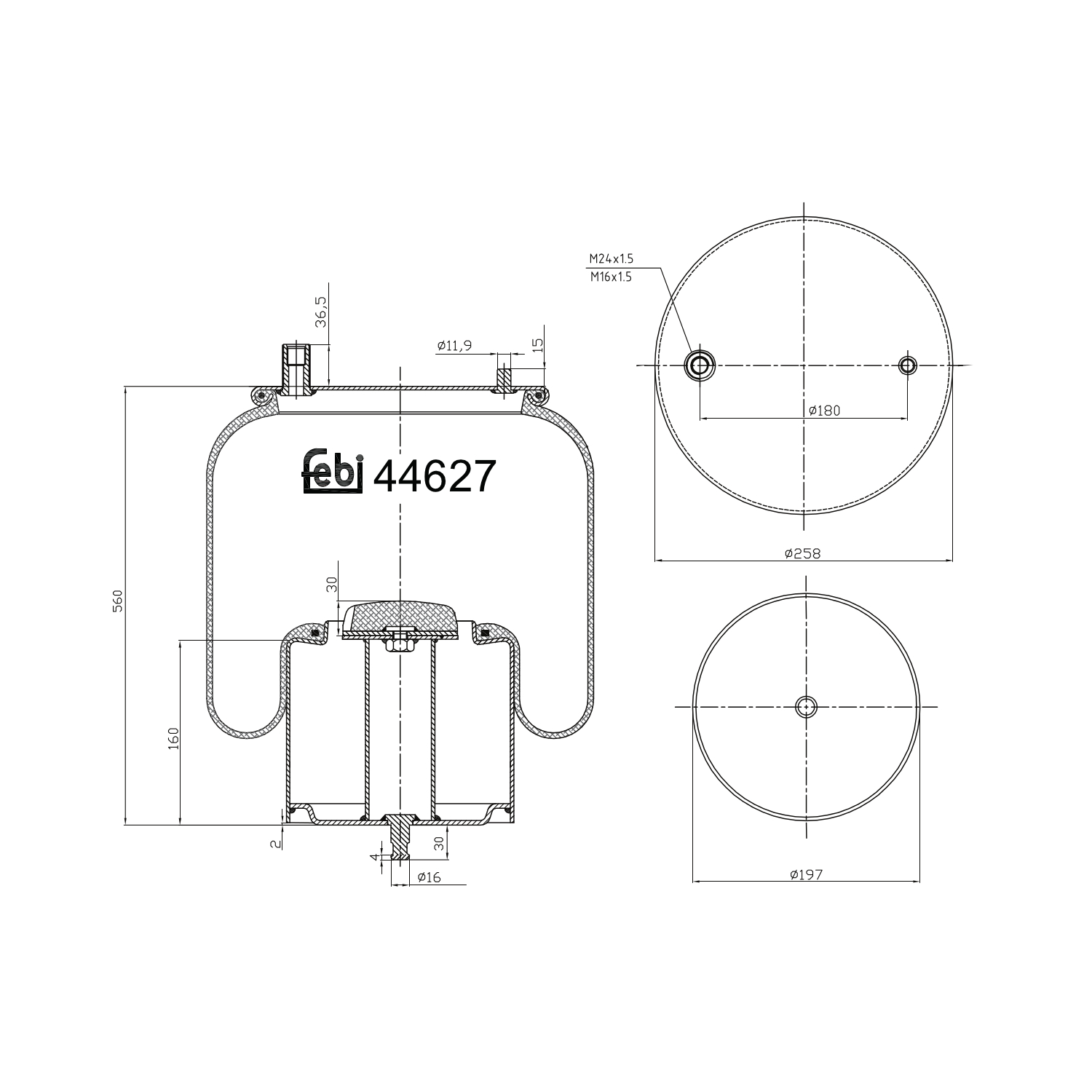 FEBI BILSTEIN 44627 foraksel 197mm for VOLVO RENAULT TRUCKS