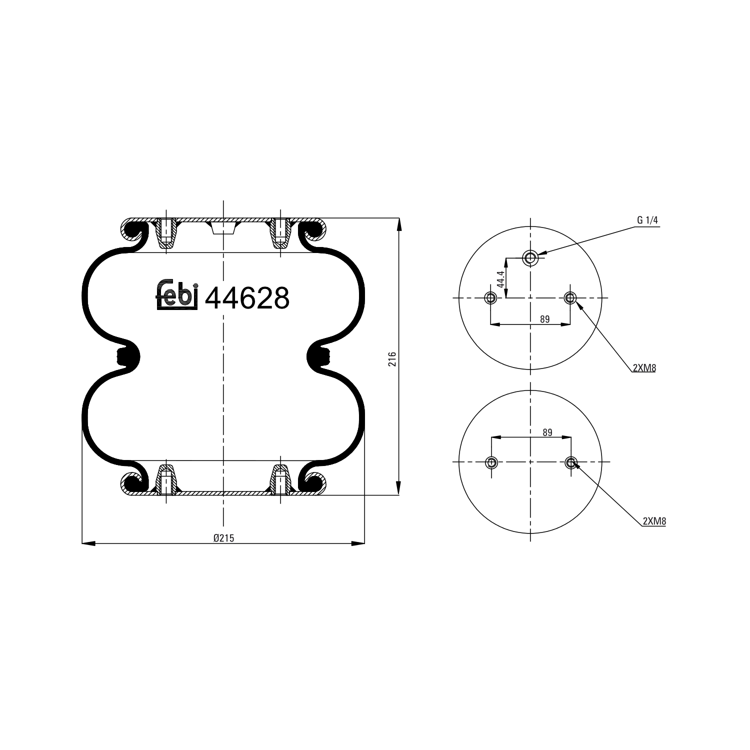 FEBI BILSTEIN 44628 Bagaksel højre 215mm for MERCEDES-BENZ