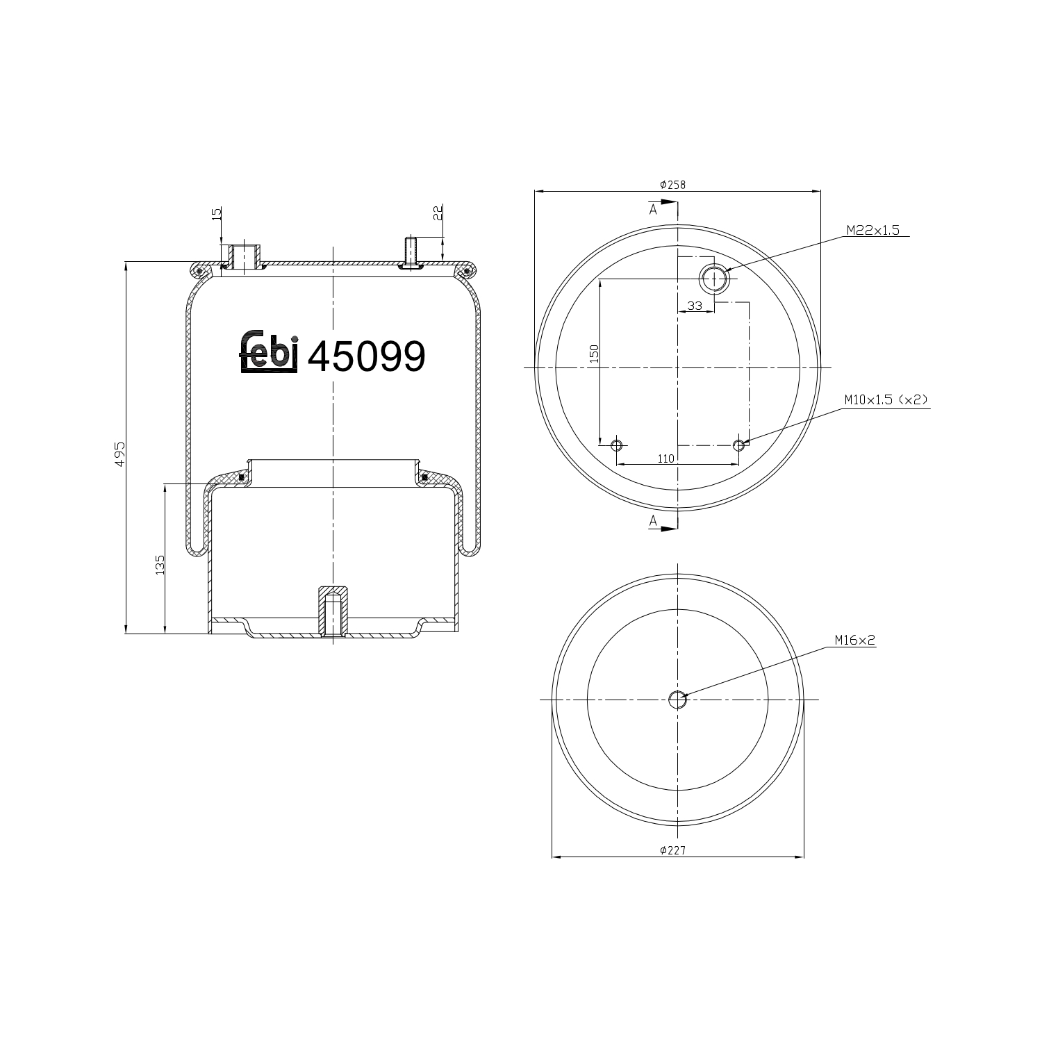 FEBI BILSTEIN 45099 bagaksel 227mm for DAF