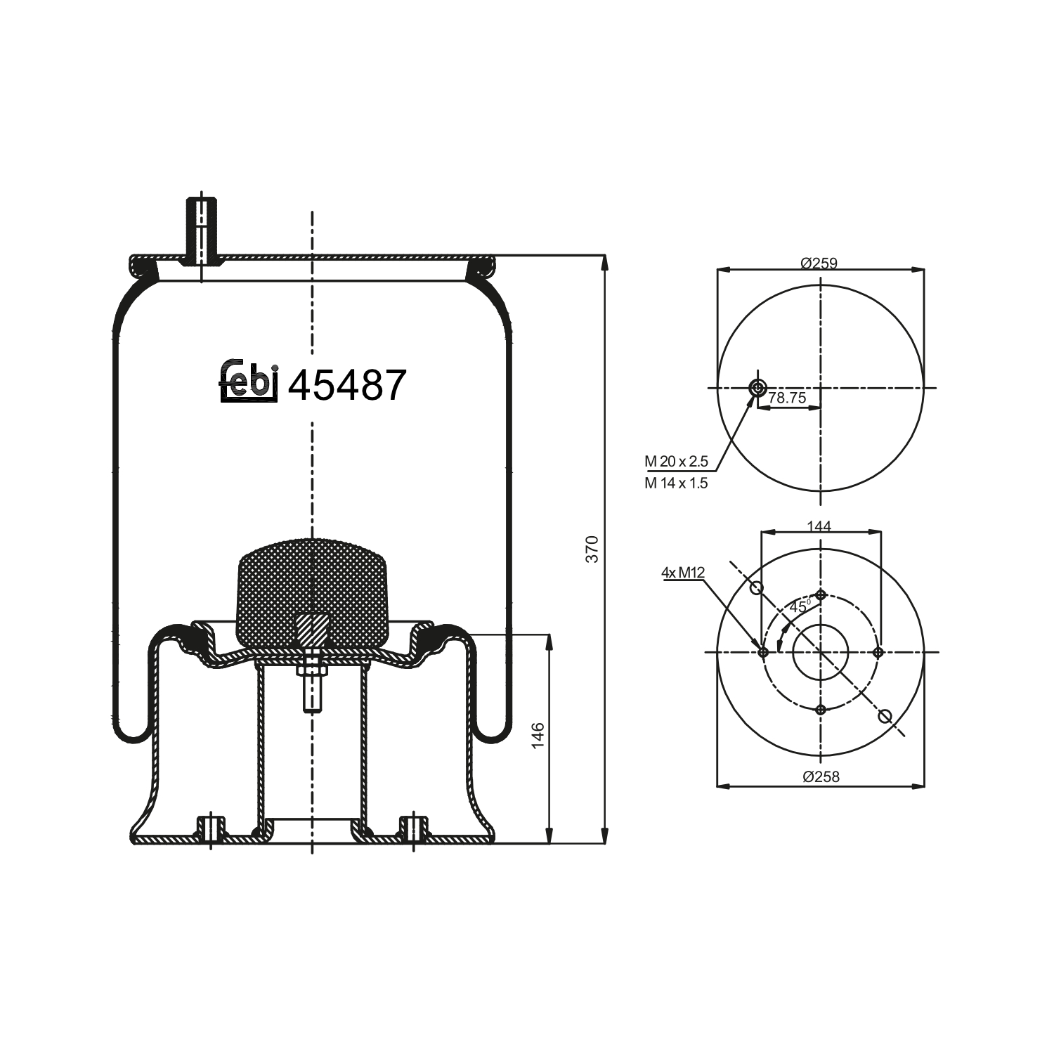 FEBI BILSTEIN 45487 bagaksel 258mm for MERCEDES-BENZ