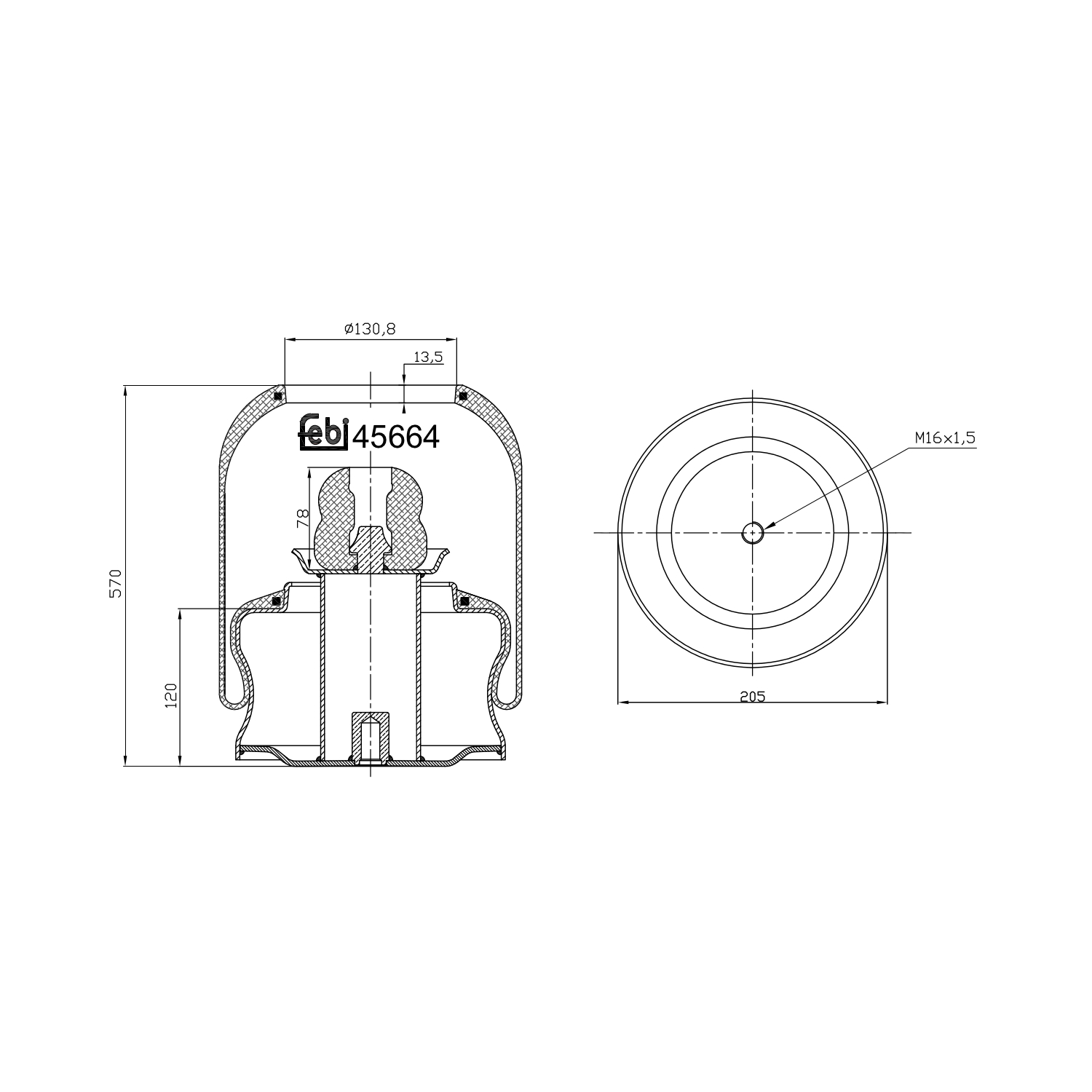 FEBI BILSTEIN 45664 bagaksel 130,8mm for MERCEDES-BENZ