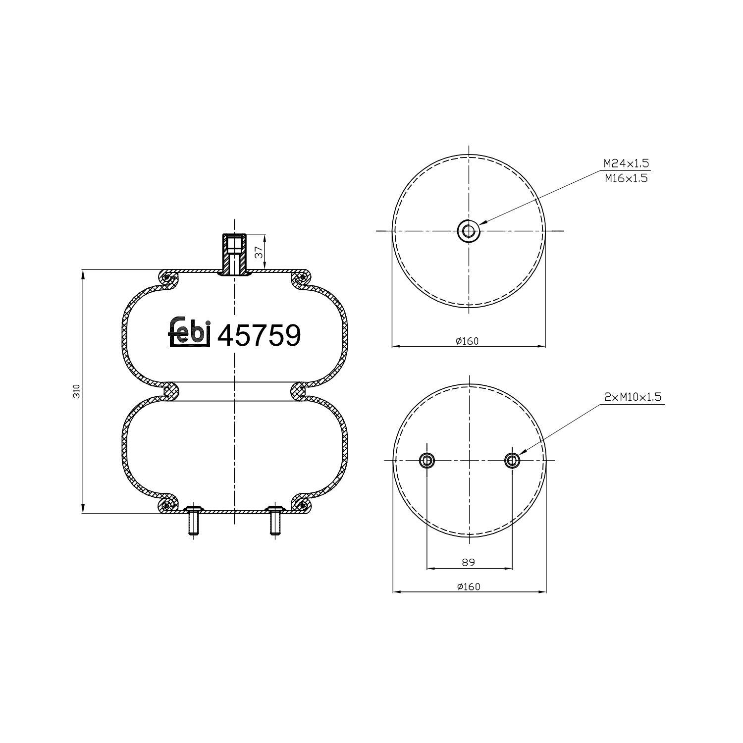 FEBI BILSTEIN 45759 styret efterløbsaksel 160mm for VOLVO RENAULT TRUCKS