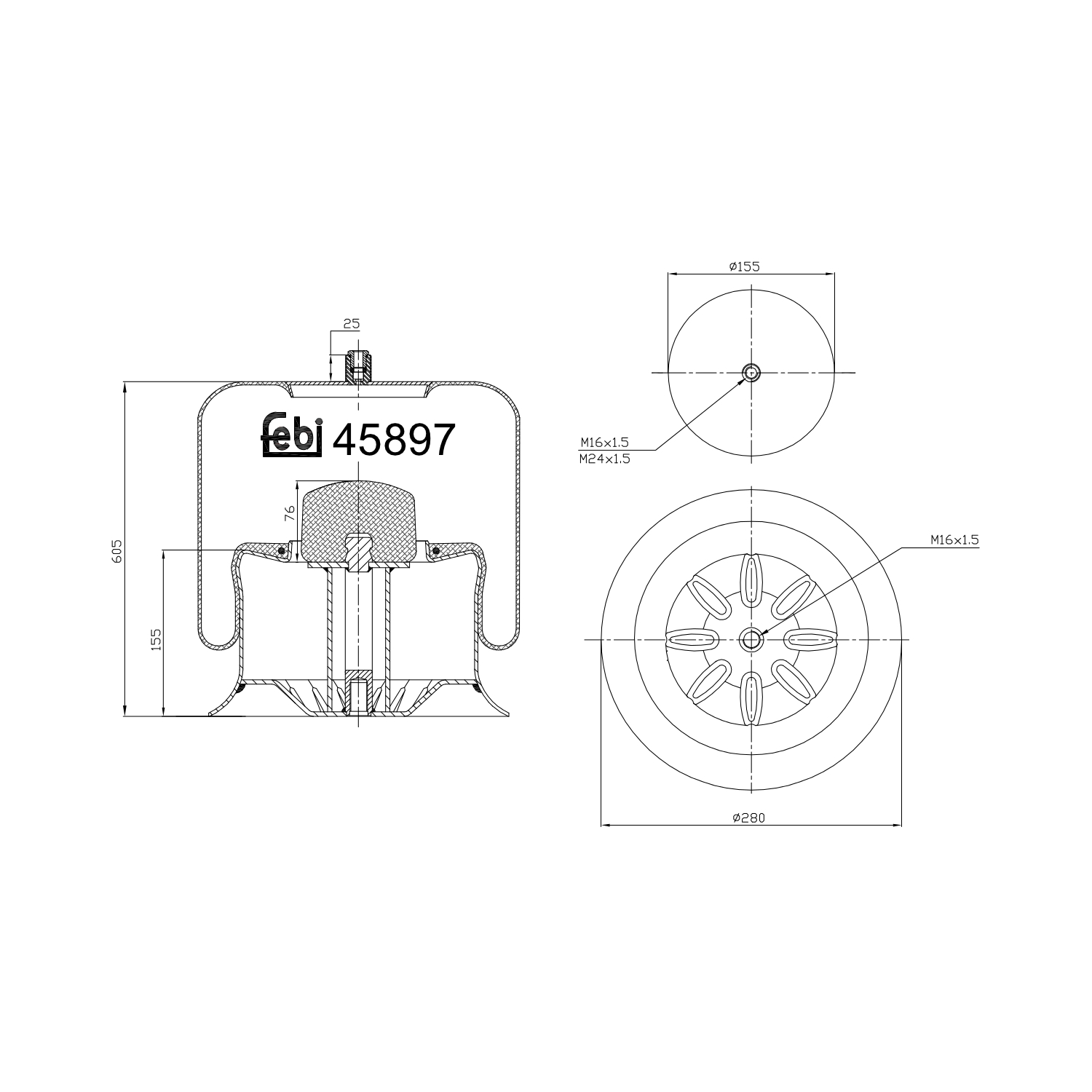 FEBI BILSTEIN 45897 bagaksel 280mm for MERCEDES-BENZ