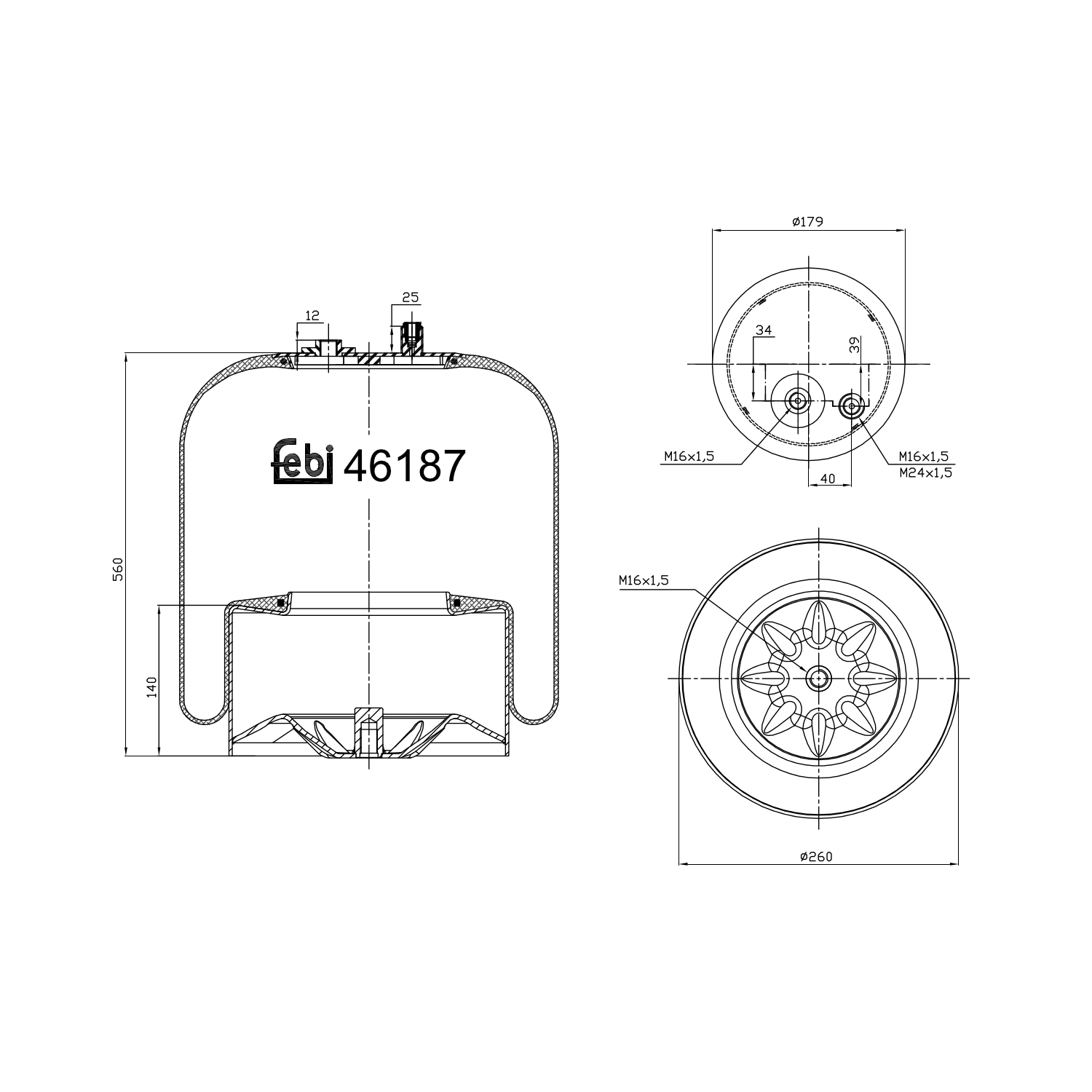 FEBI BILSTEIN 46187 bagaksel 260mm for MERCEDES-BENZ