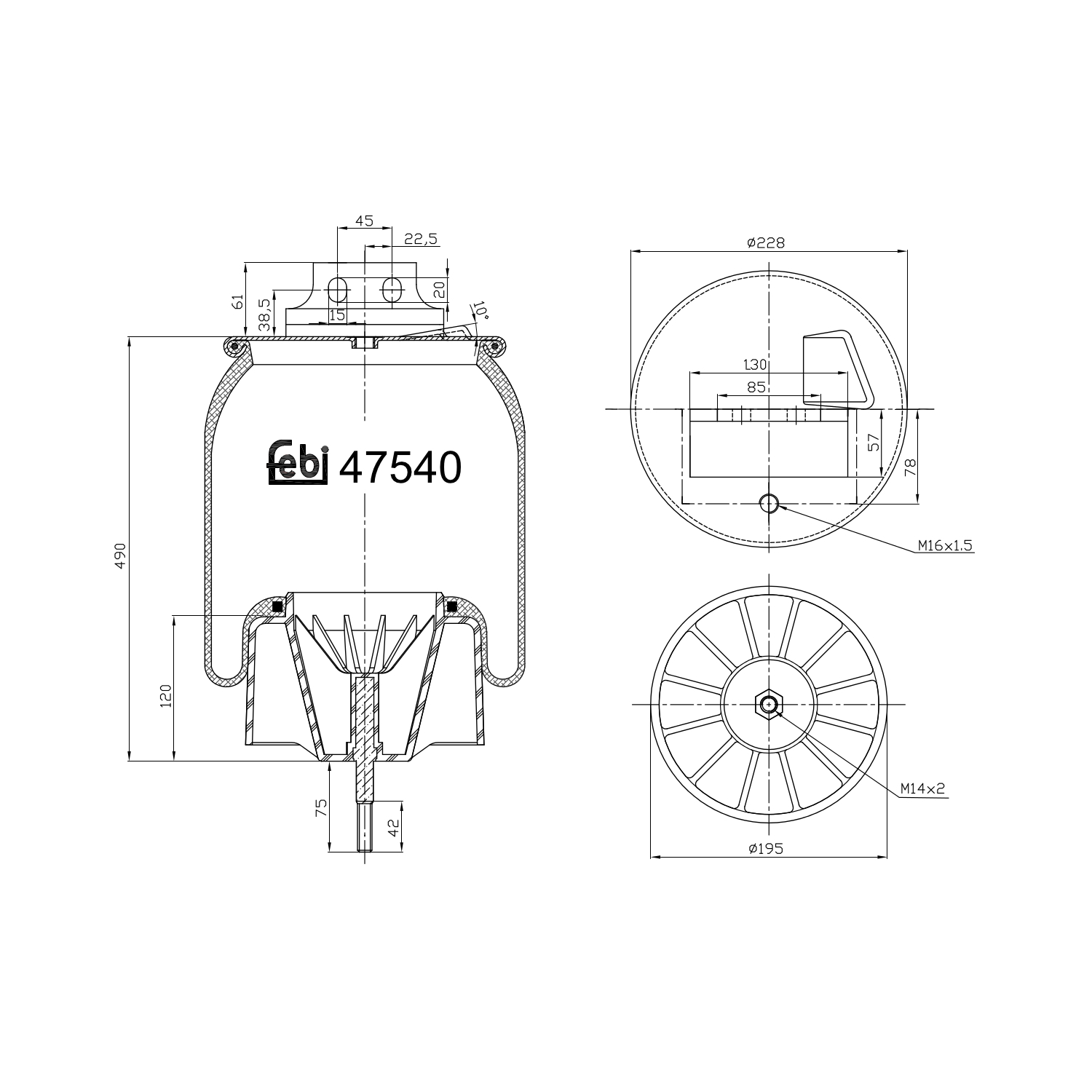 FEBI BILSTEIN 47540 højre foraksel 230mm for IVECO