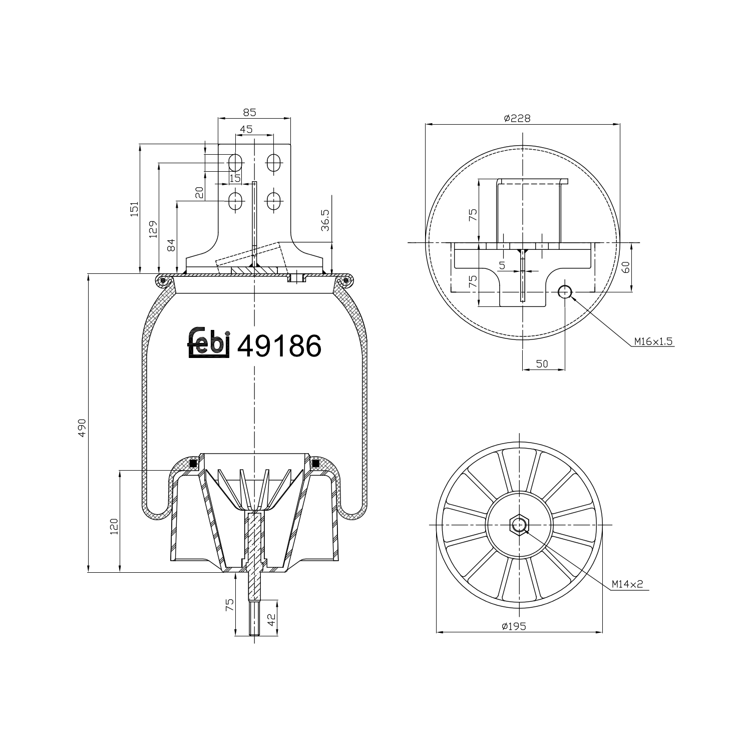 FEBI BILSTEIN 49186 bagaksel 195mm for IVECO