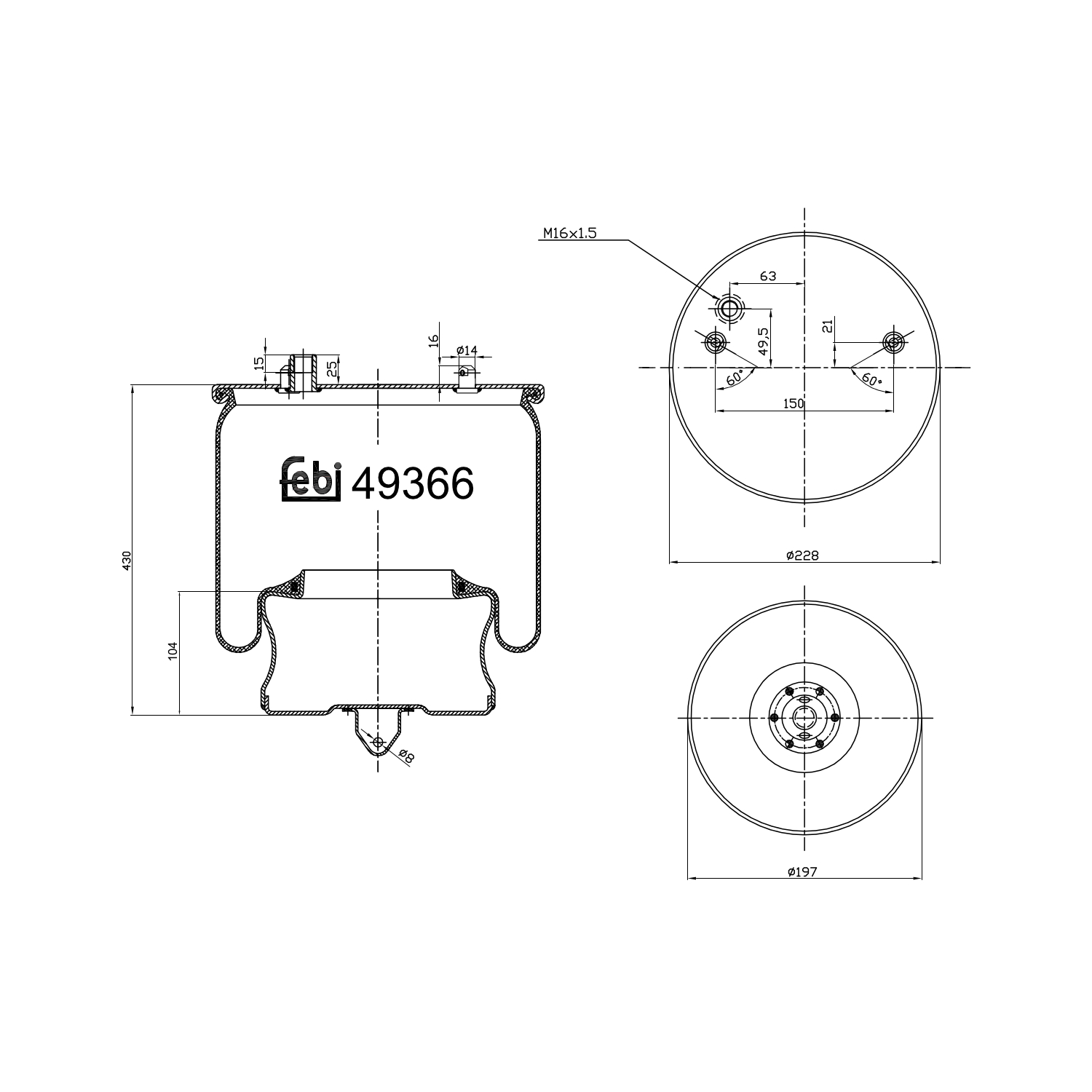FEBI BILSTEIN 49366 bagaksel 197mm for VOLVO
