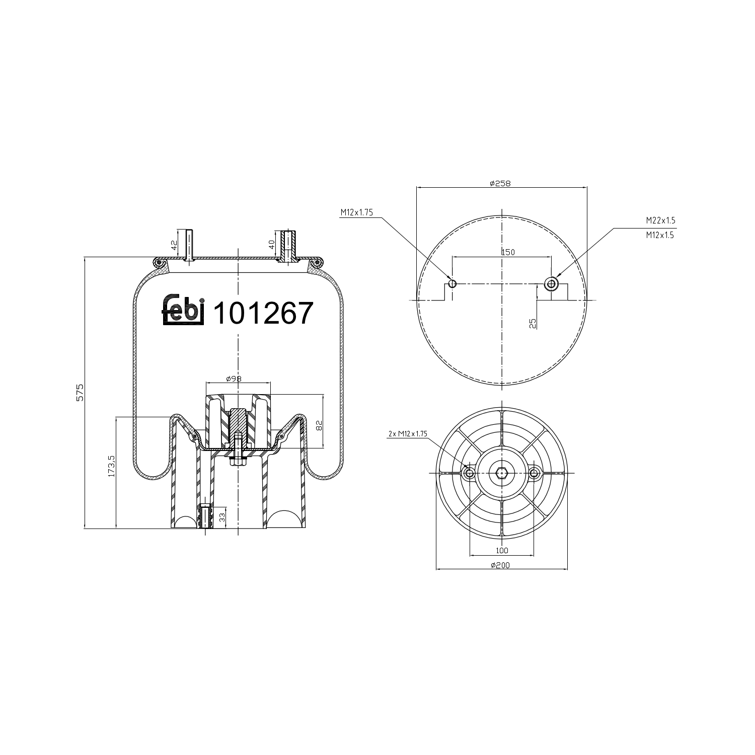 FEBI BILSTEIN 101267 Bagaksel højre 200mm for MERCEDES-BENZ