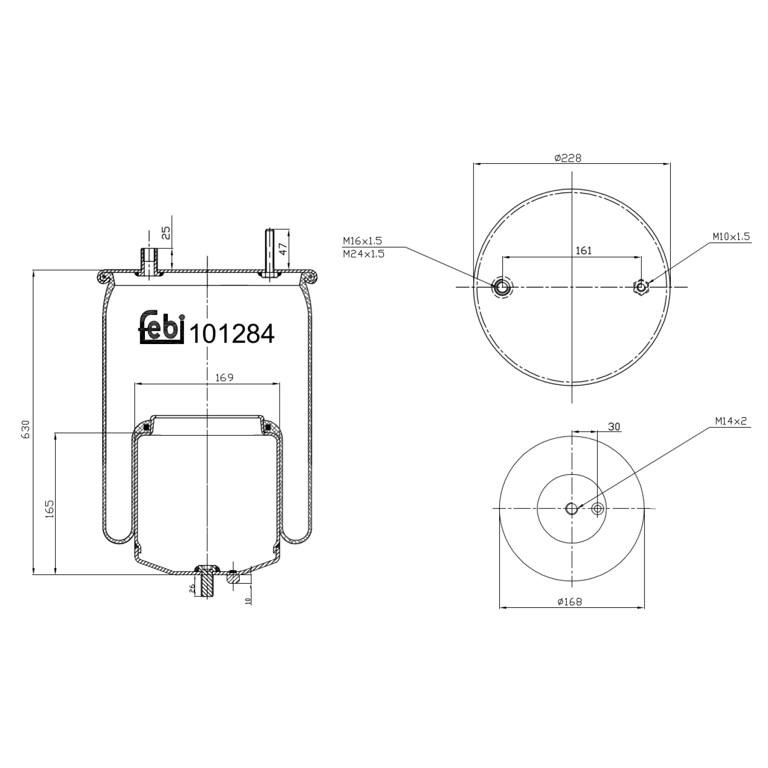 FEBI BILSTEIN 101284 styret efterløbsaksel 168mm for VOLVO