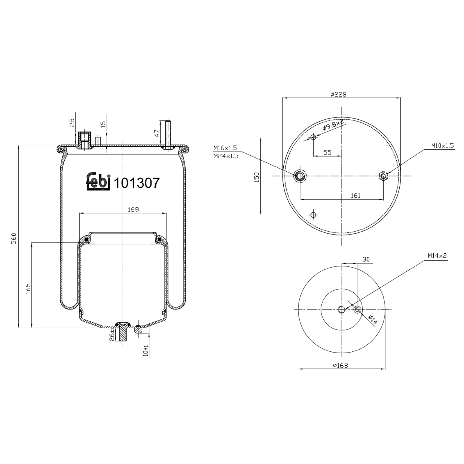 FEBI BILSTEIN 101307 bagaksel 168mm for VOLVO