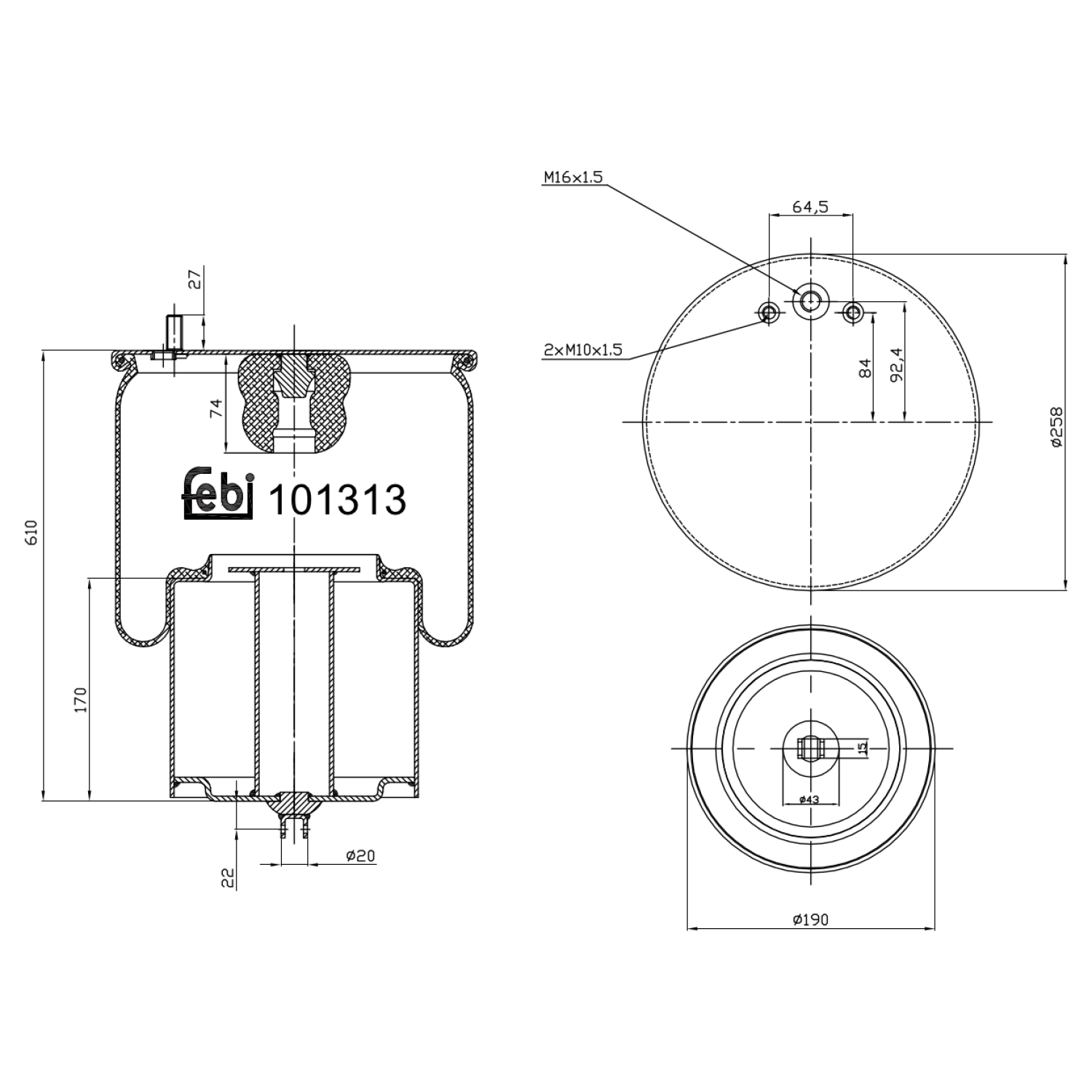 FEBI BILSTEIN 101313 bagaksel 258mm for VOLVO