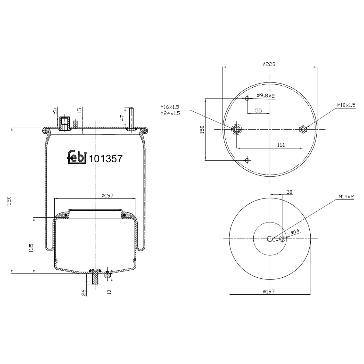 FEBI BILSTEIN 101357 bagaksel 198mm for VOLVO