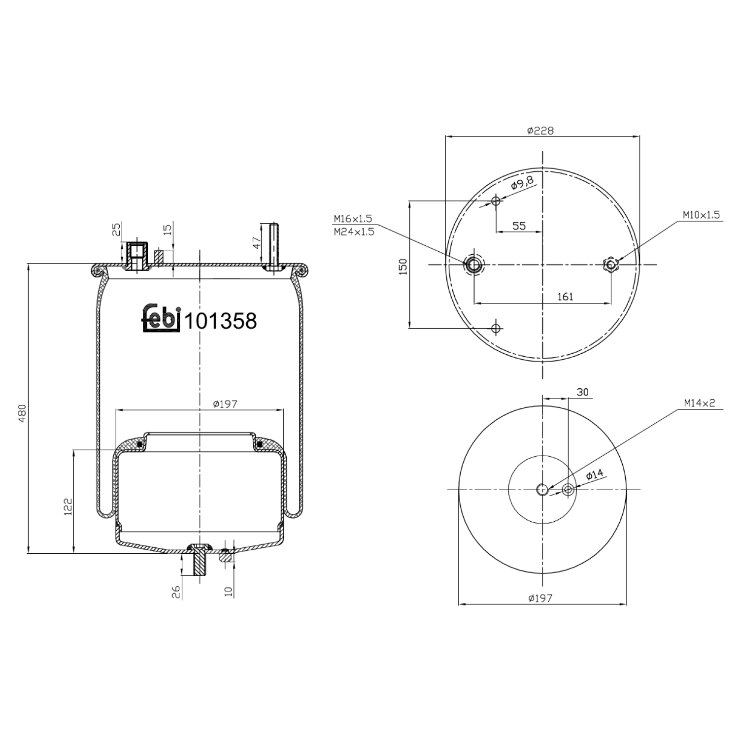 FEBI BILSTEIN 101358 bagaksel 198mm for VOLVO