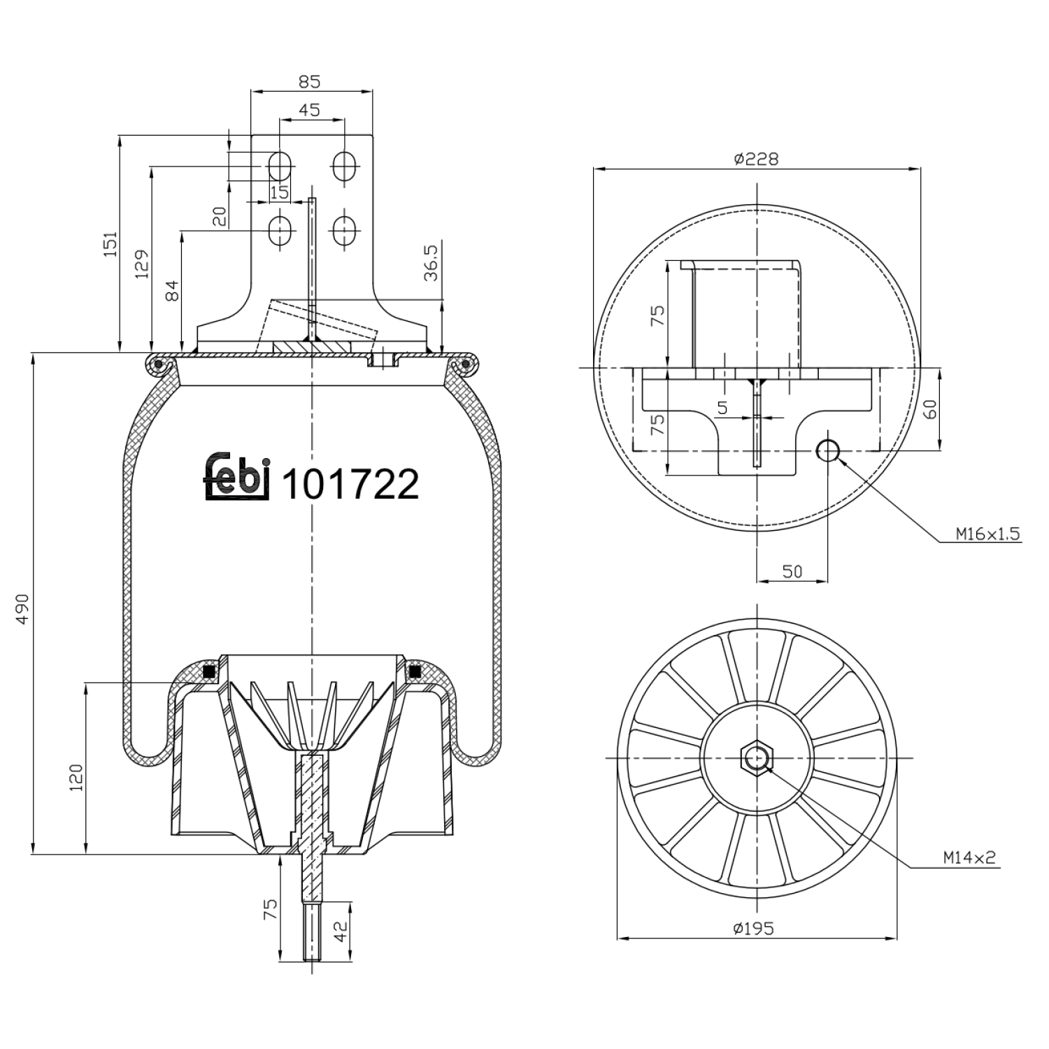 FEBI BILSTEIN 101722 Bagaksel venstre 195mm for IVECO