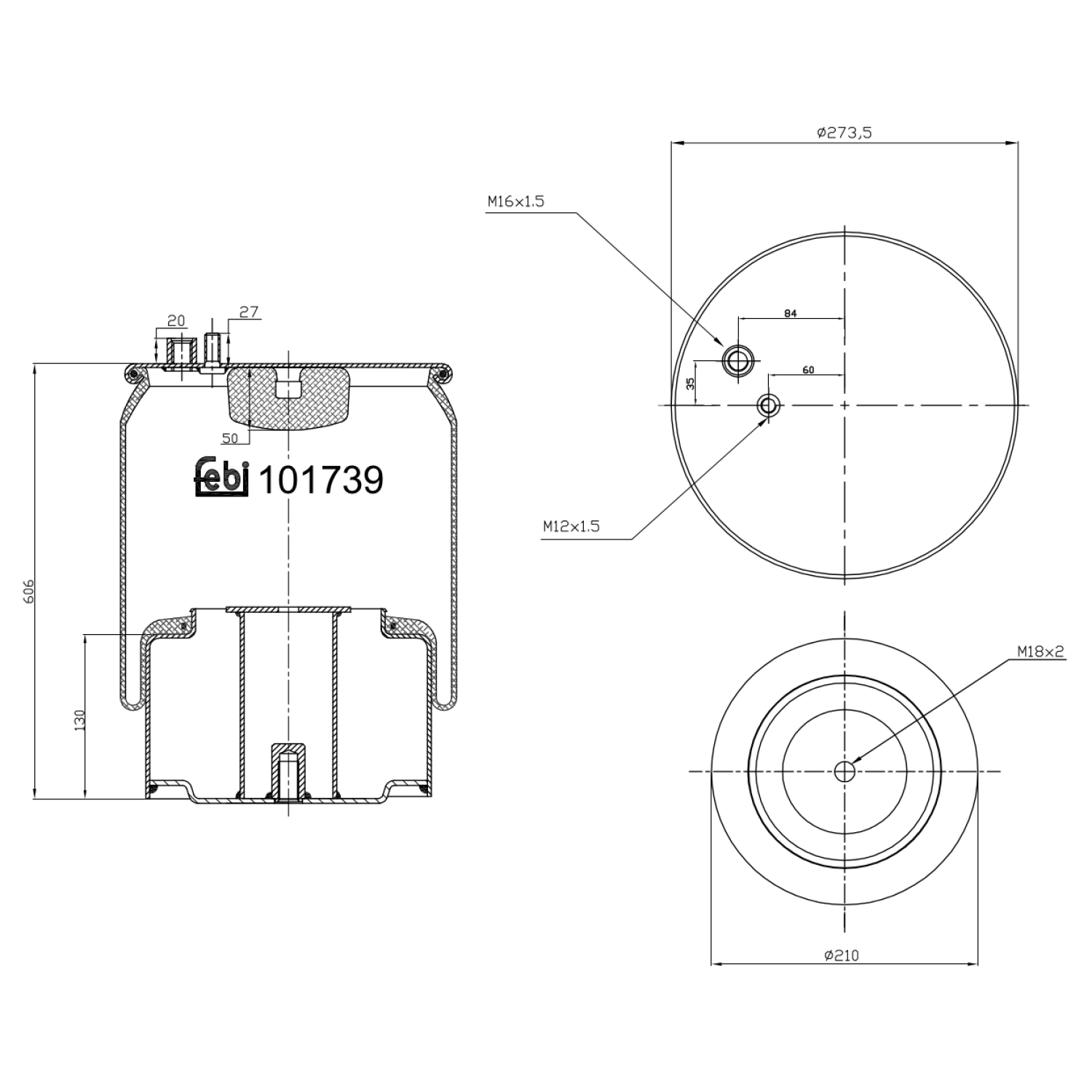 FEBI BILSTEIN 101739 bagaksel 210mm for MAN SINOTRUK (CNHTC)
