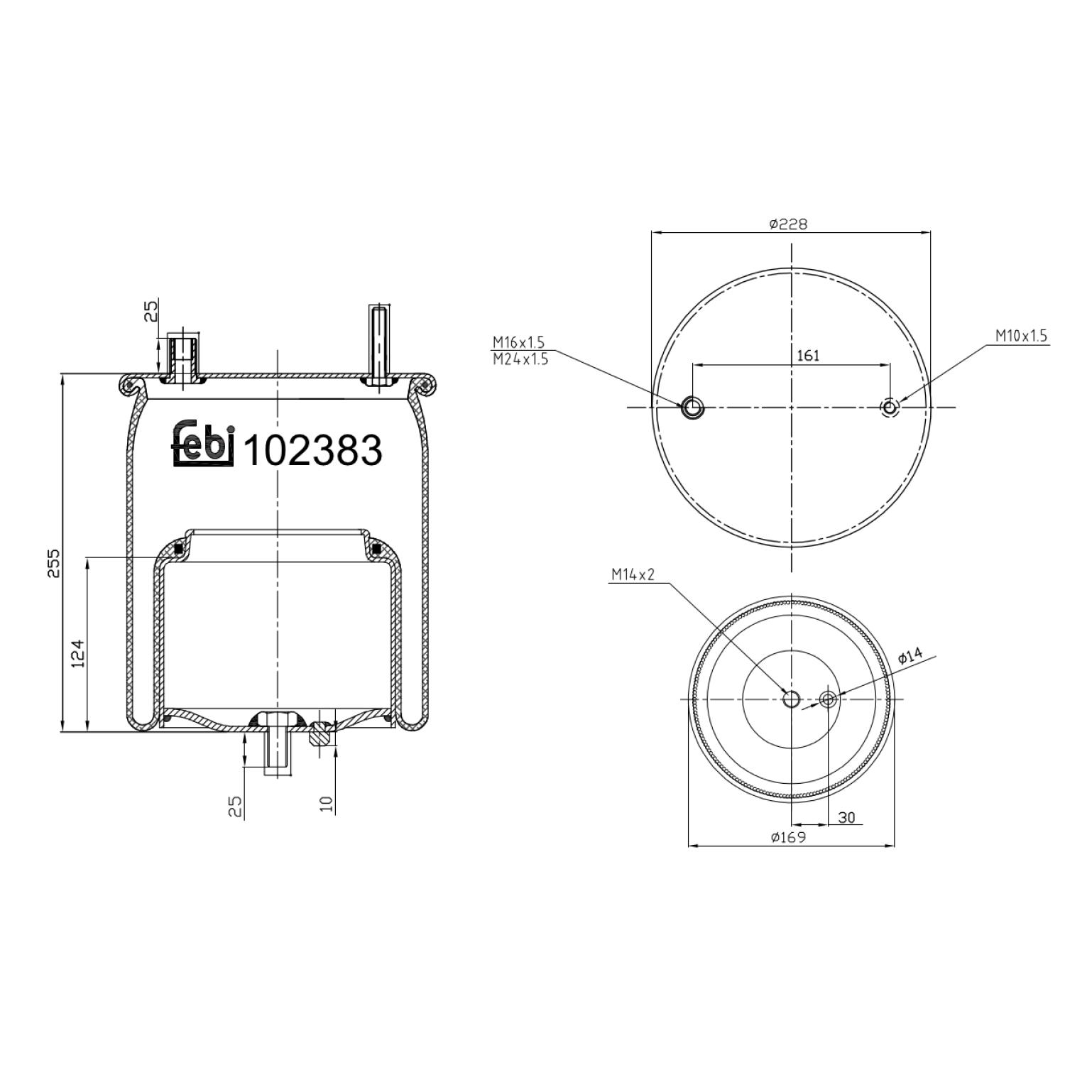 FEBI BILSTEIN 102383 Bagaksel højre 228mm for VOLVO